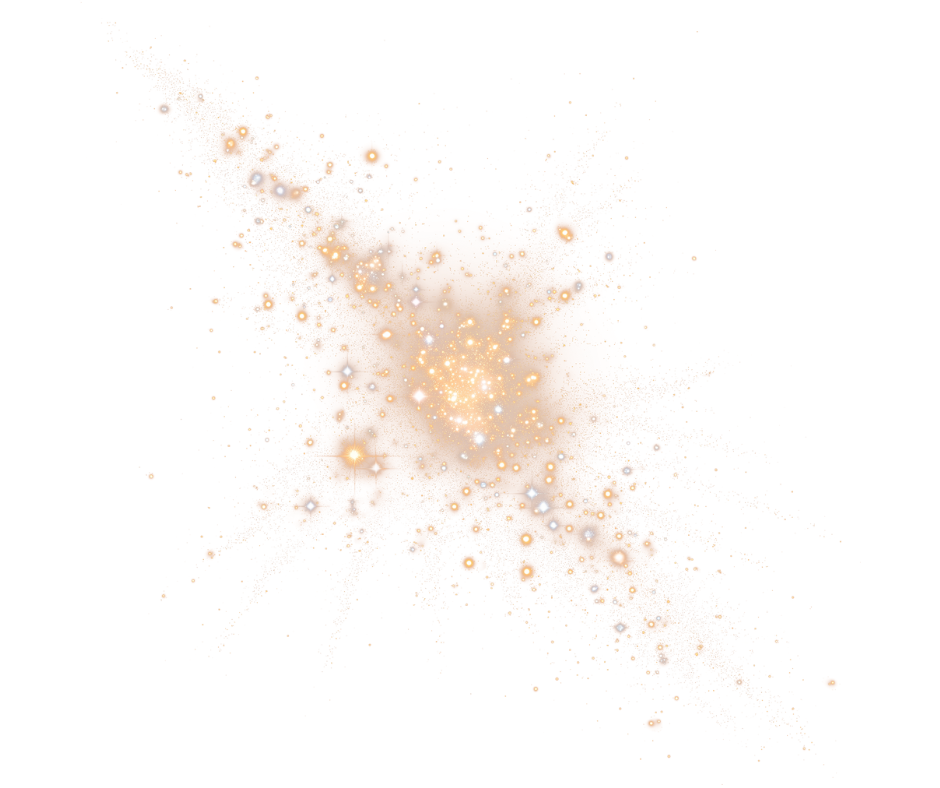 A digital illustration of a galaxy with a bright core and spiral arms, featuring orange and white sparkles and star-like points of light.