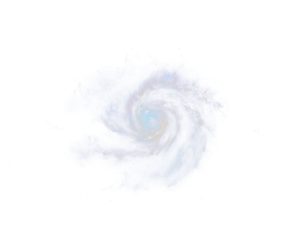 A digitally created image of a galaxy swirling with stars, surrounded by bright blue and purple nebula-like formations, with glitch effects and digital distortions.