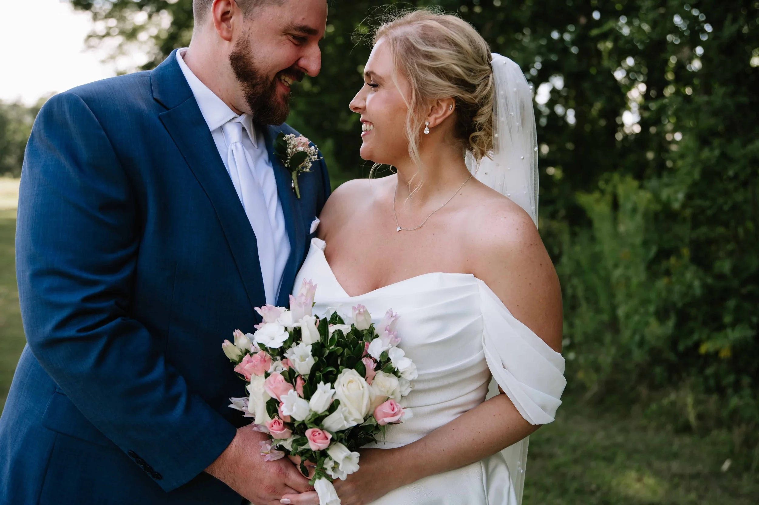 bride and groom during portraits