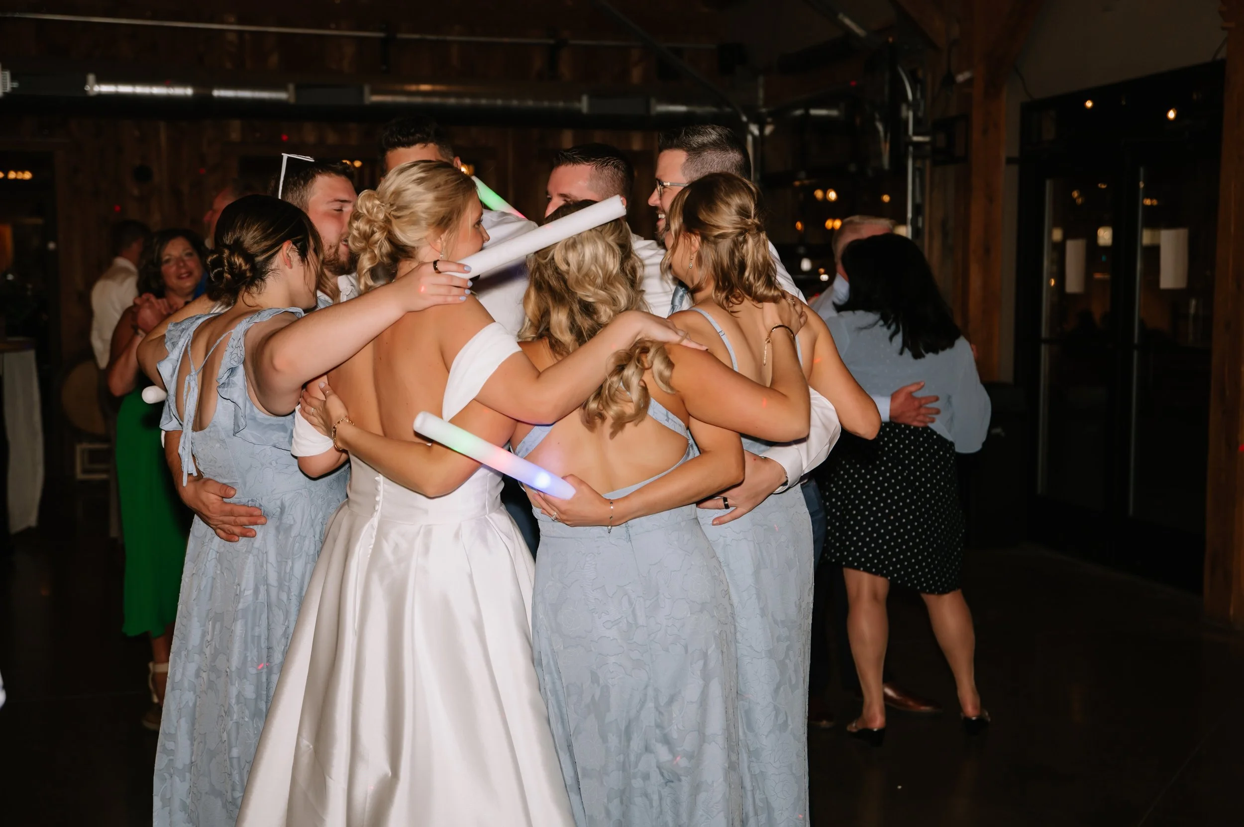 bridal party dancing during reception
