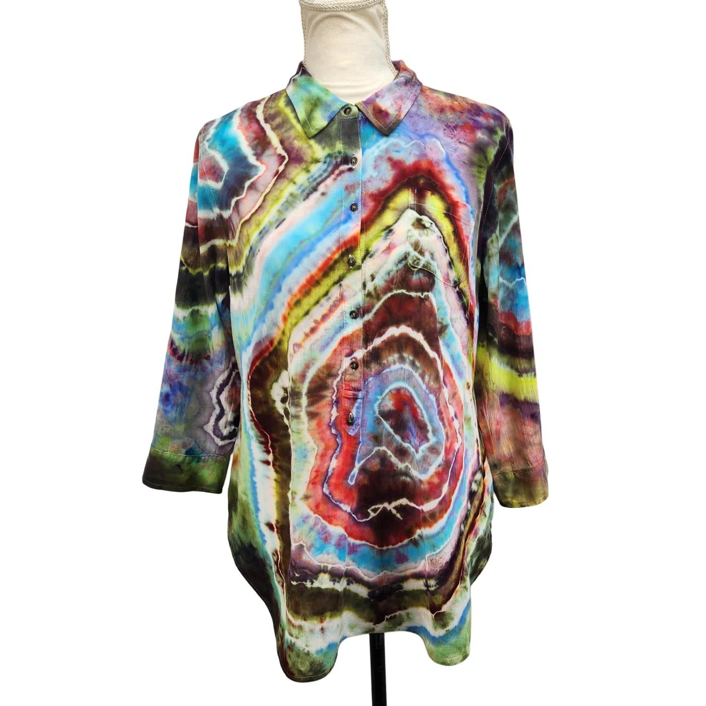 Reworked, Multi Color Tie Dye Tunic w Geodes. Size M.jpeg