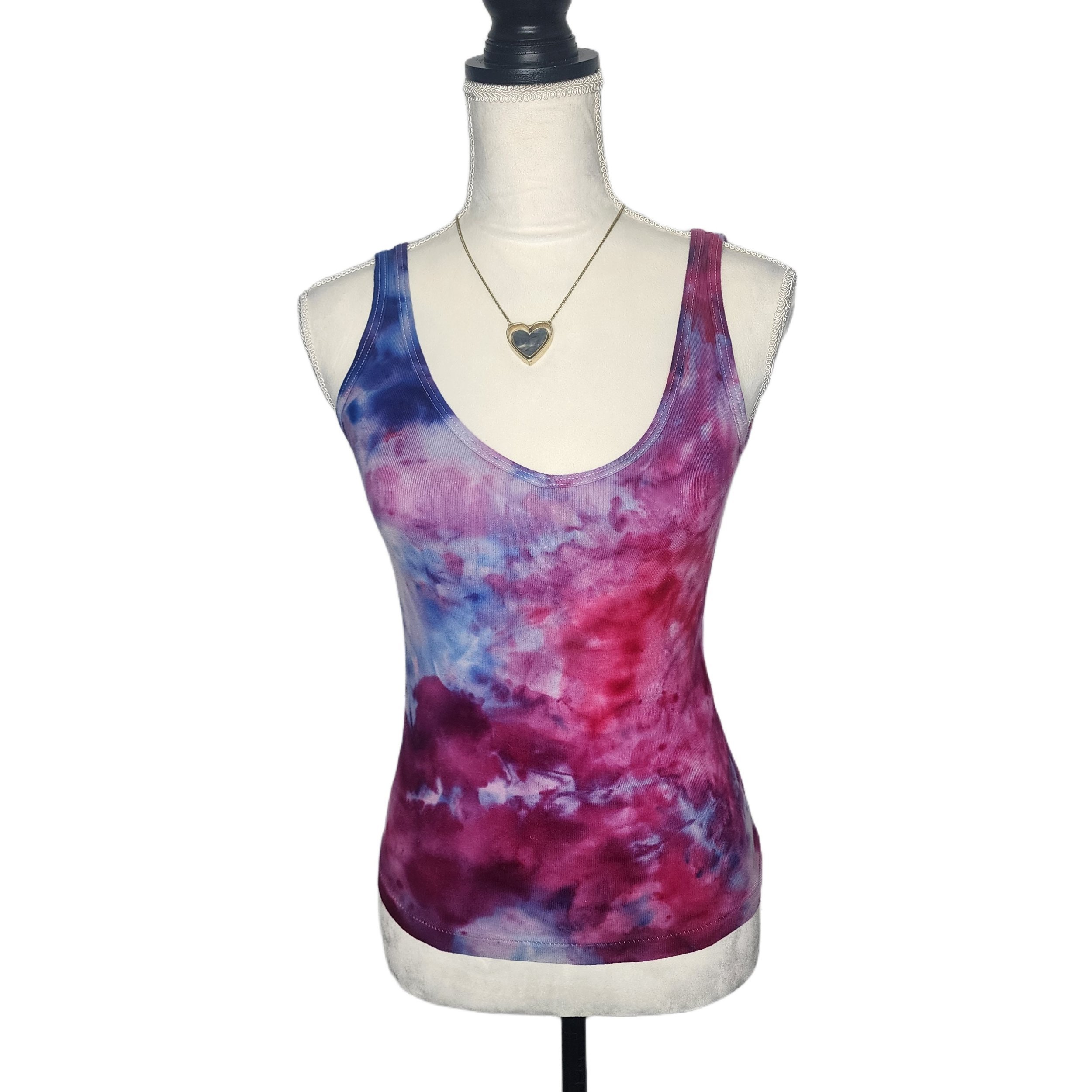 Ice Tie-Dye upcycled tank top. Purple and Pink. Size: S - Gladiator Art & Apparel