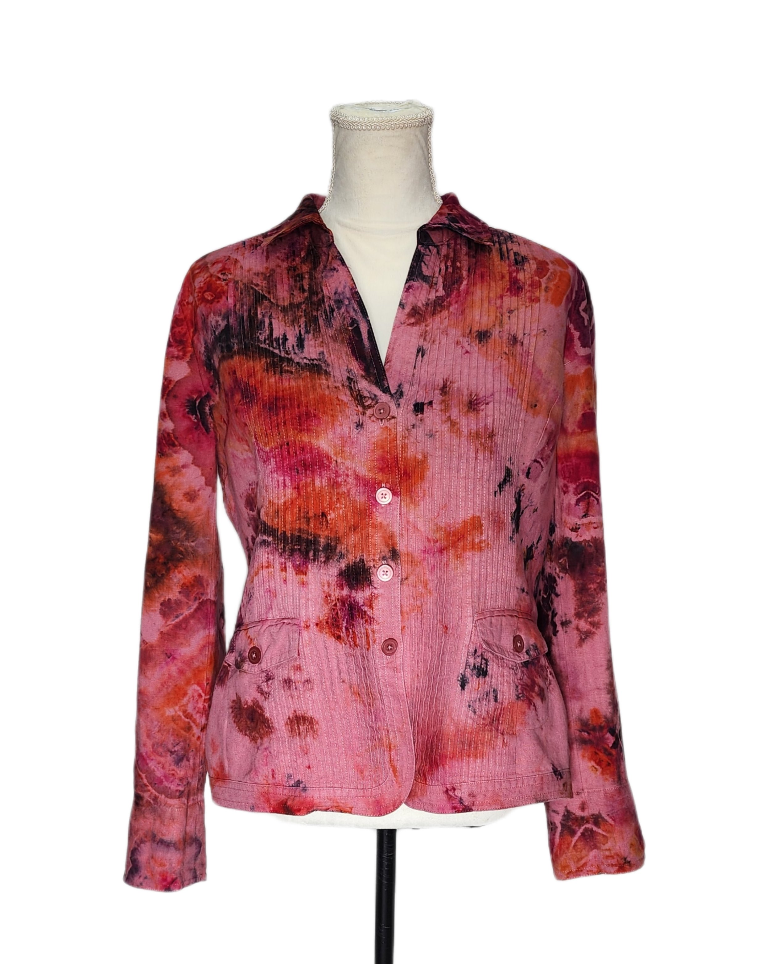 Jones NY, Upcycled, Ice Tie-Dyed, Linen Blazer. Size: L - Gladiator Art & Apparel