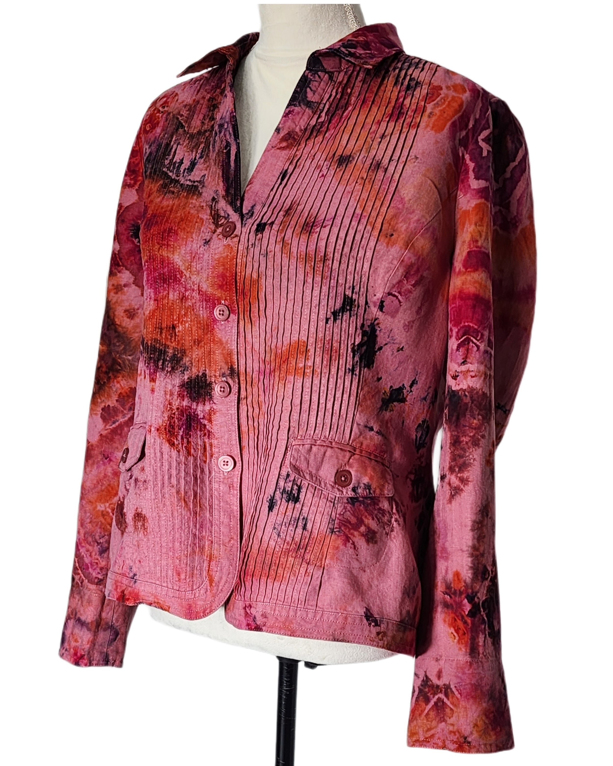Jones NY, Upcycled, Ice Tie-Dyed, Linen Blazer. Size: L - Gladiator Art & Apparel