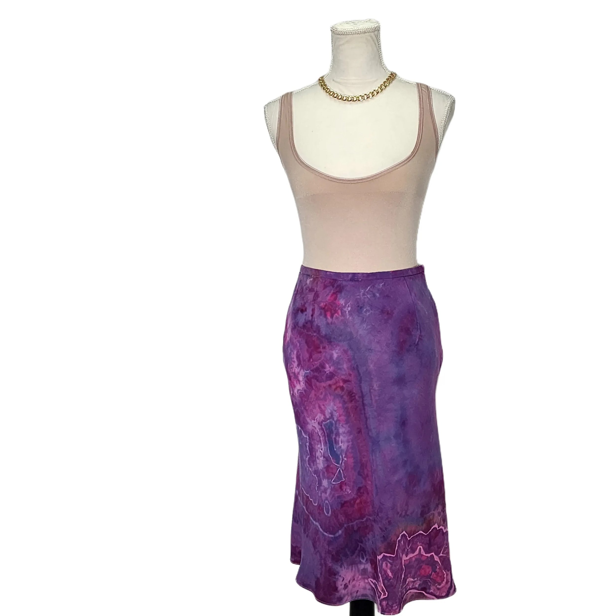 Kate Hill, upcycled vintage tie dyed silk skirt. Size 6 - Gladiator Art & Apparel