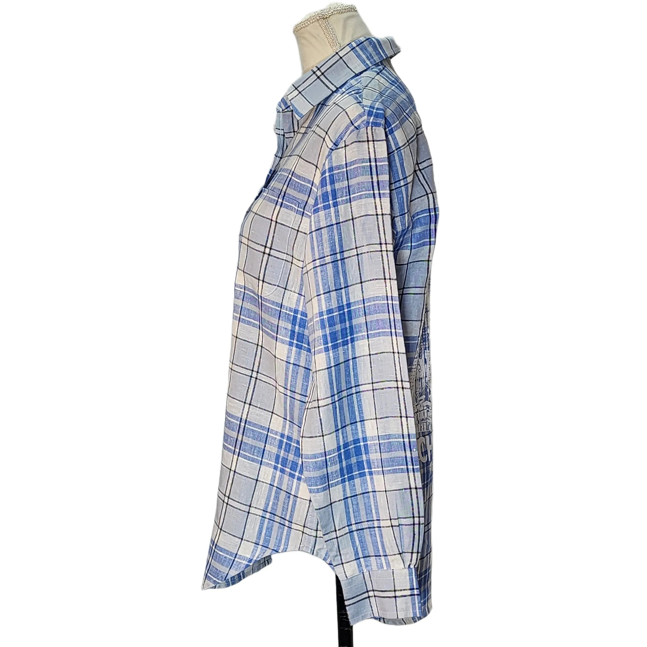 Jones NY. Upcycled, 100% Linen Button-Down Shirt w/ our Roc', NY Skyline Graphic. Size: S - Gladiator Art & Apparel