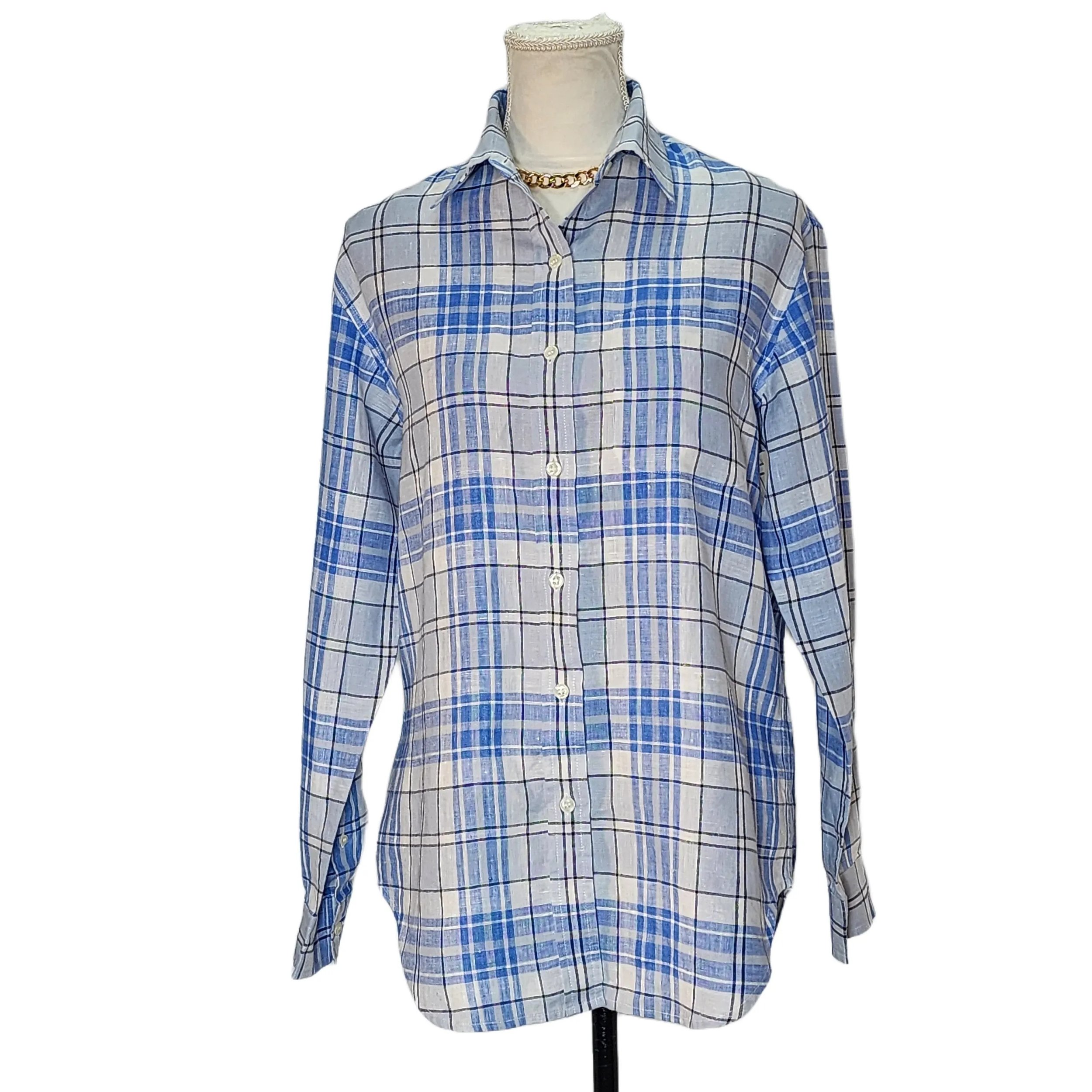 Jones NY. Upcycled, 100% Linen Button-Down Shirt w/ our Roc', NY Skyline Graphic. Size: S - Gladiator Art & Apparel