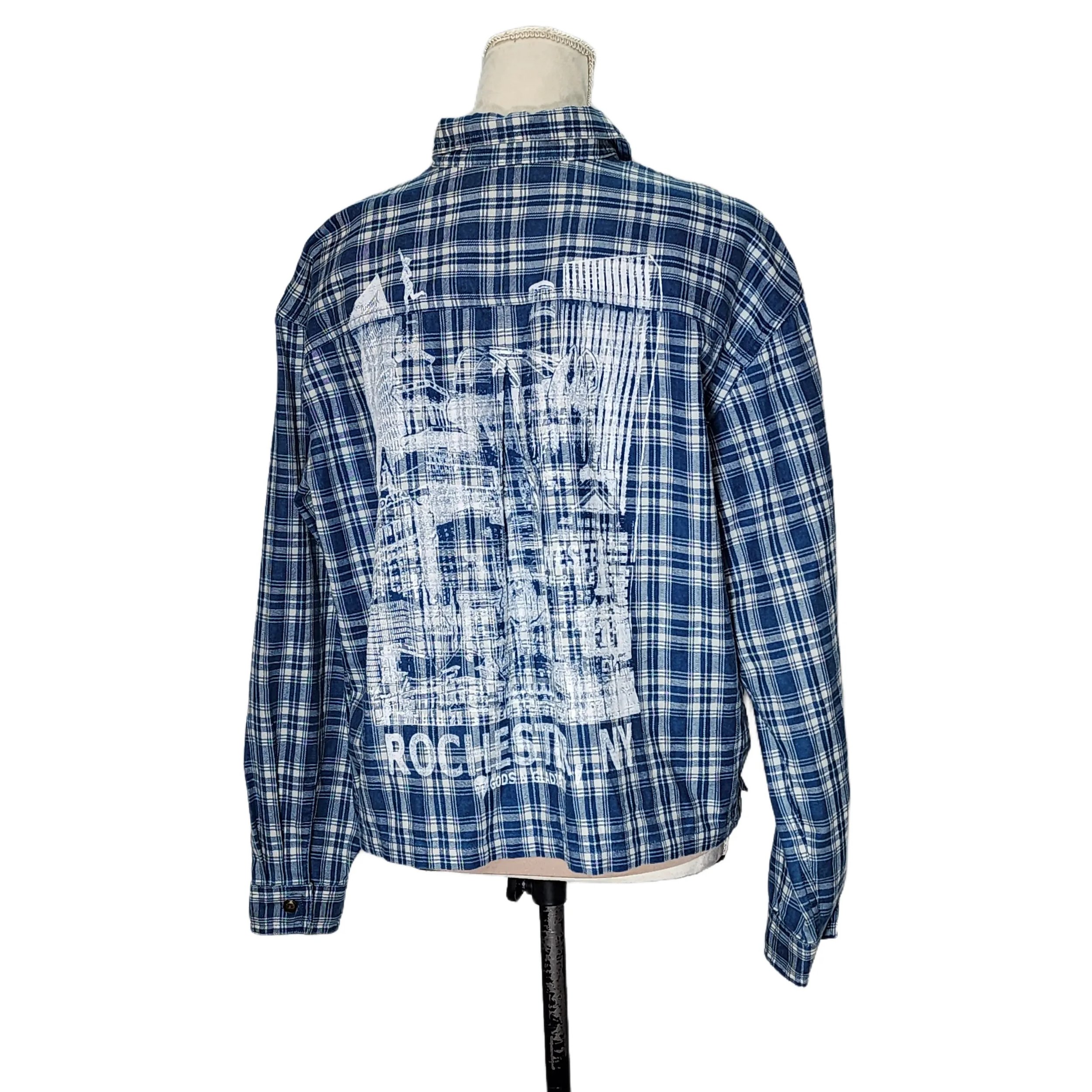 Liz Claiborne, Vintage Plaid Top w/ 'Rochester, NY Skyline' - Gladiator Art & Apparel