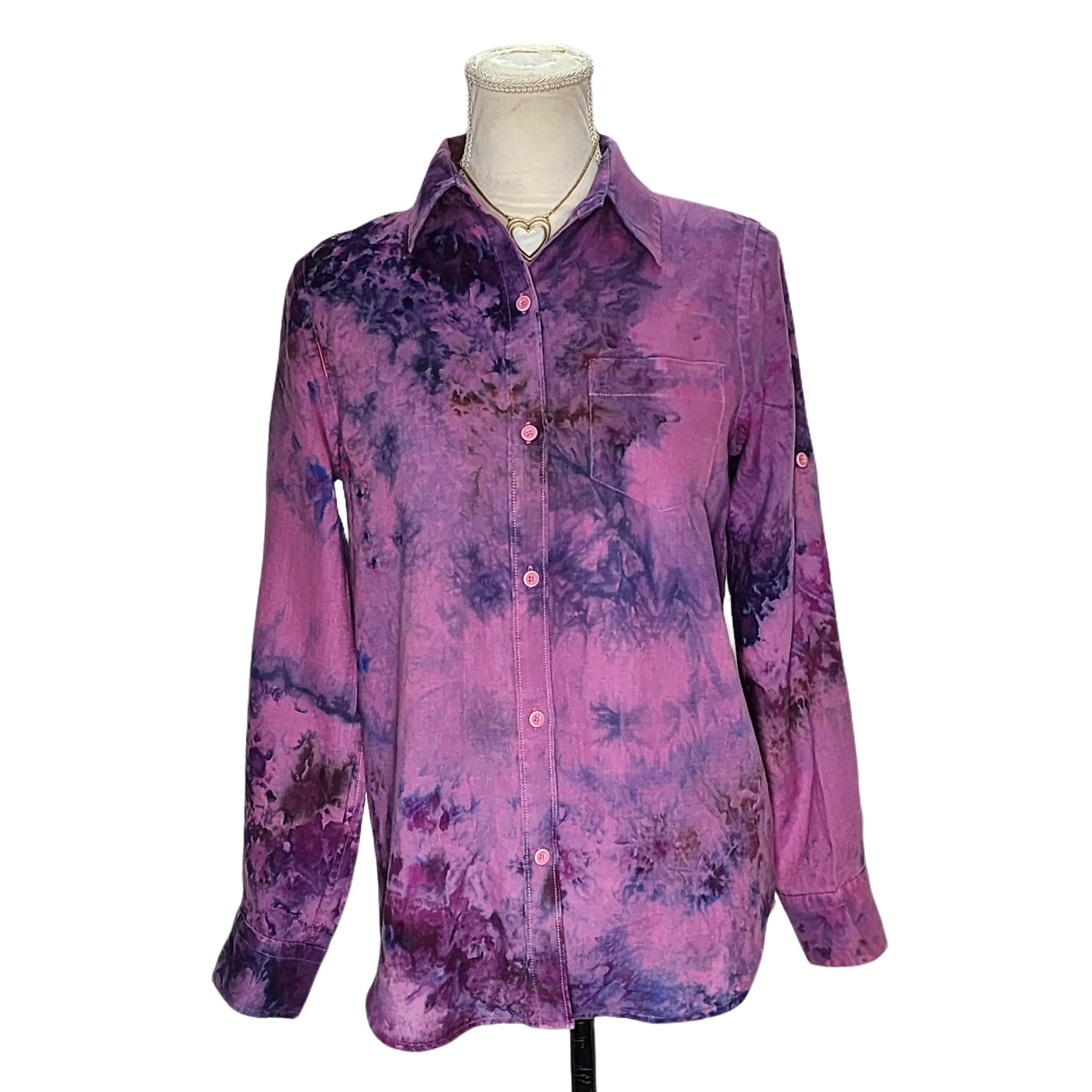 Upcycled, Tie-Dyed, Linen Button Down Shirt. Size: M - Gladiator Art & Apparel