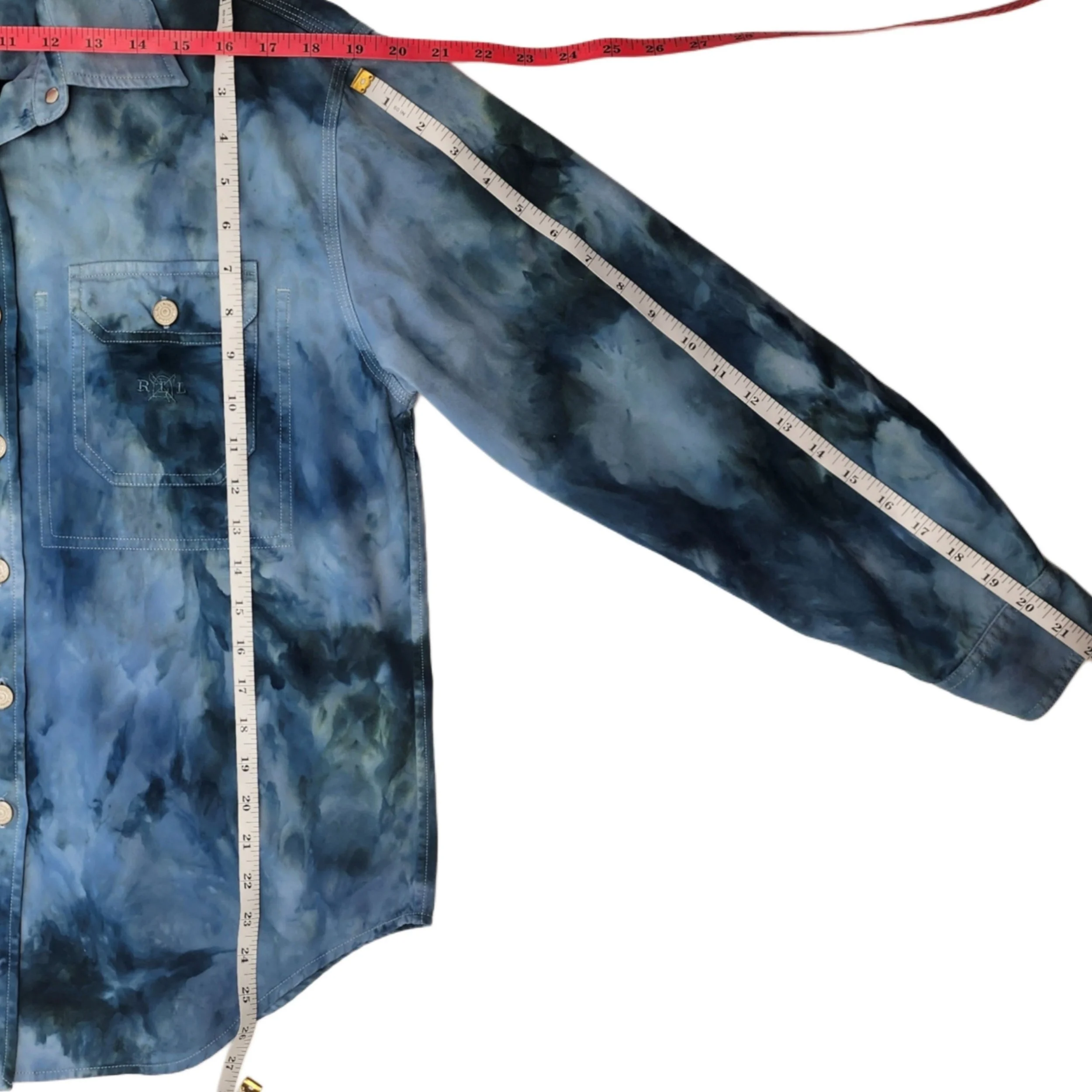 Lauren, Ralph Lauren. Upcycled, Blue Tie Dye Button-Up Shirt. Size: M - Gladiator Art & Apparel