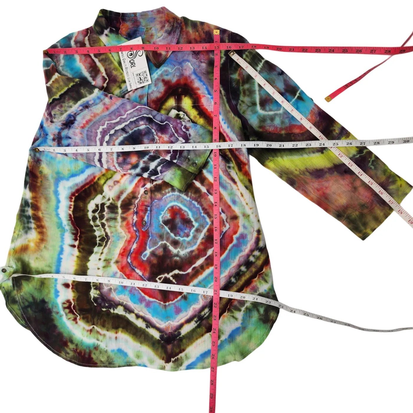 Reworked, Multi Color Tie Dye Tunic w Geodes. Size M measurements.jpeg