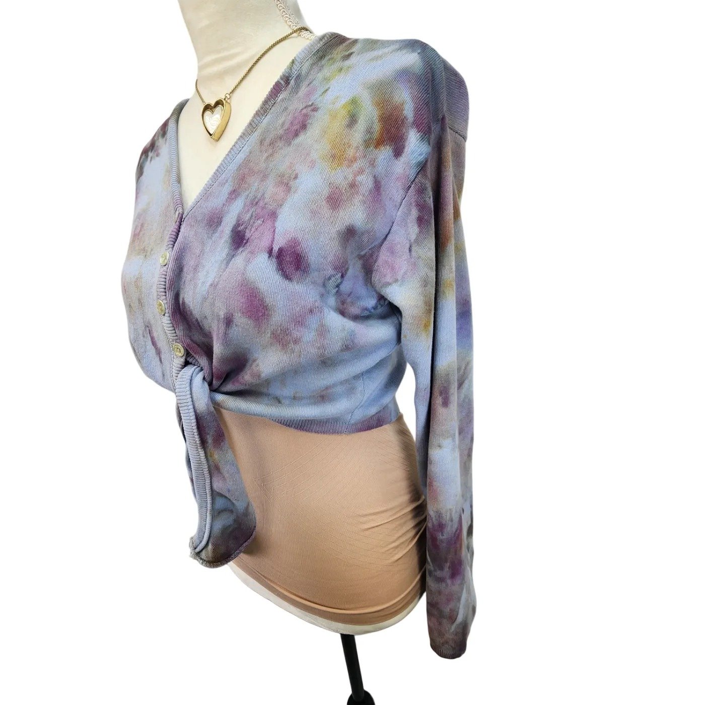 Upcycled, Y2K Tie Dye Cropped Cardigan Sweater. Size: S - Gladiator Art & Apparel