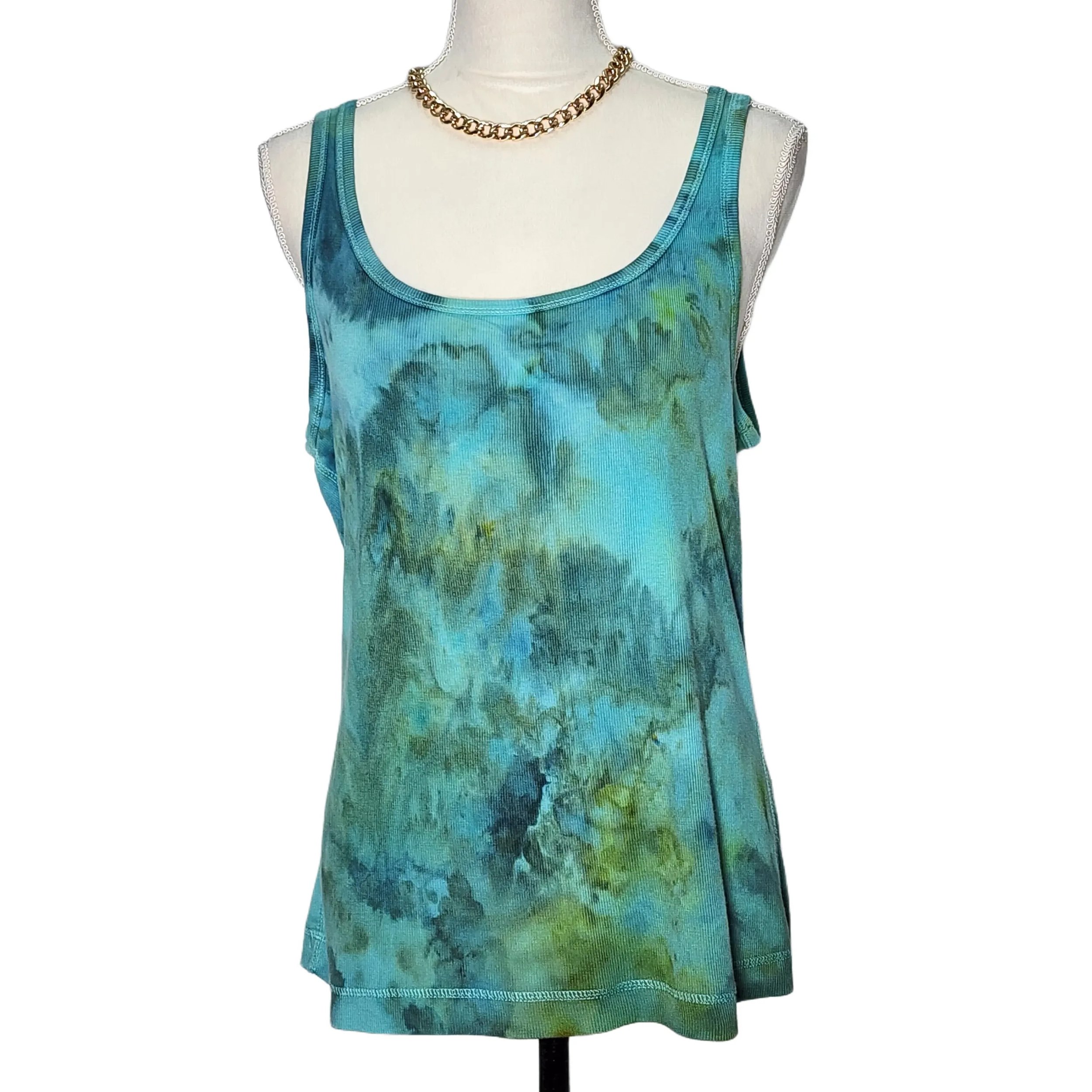 Upcycled, Ice Dyed Cotton Tank Top. Size XL - Gladiator Art & Apparel
