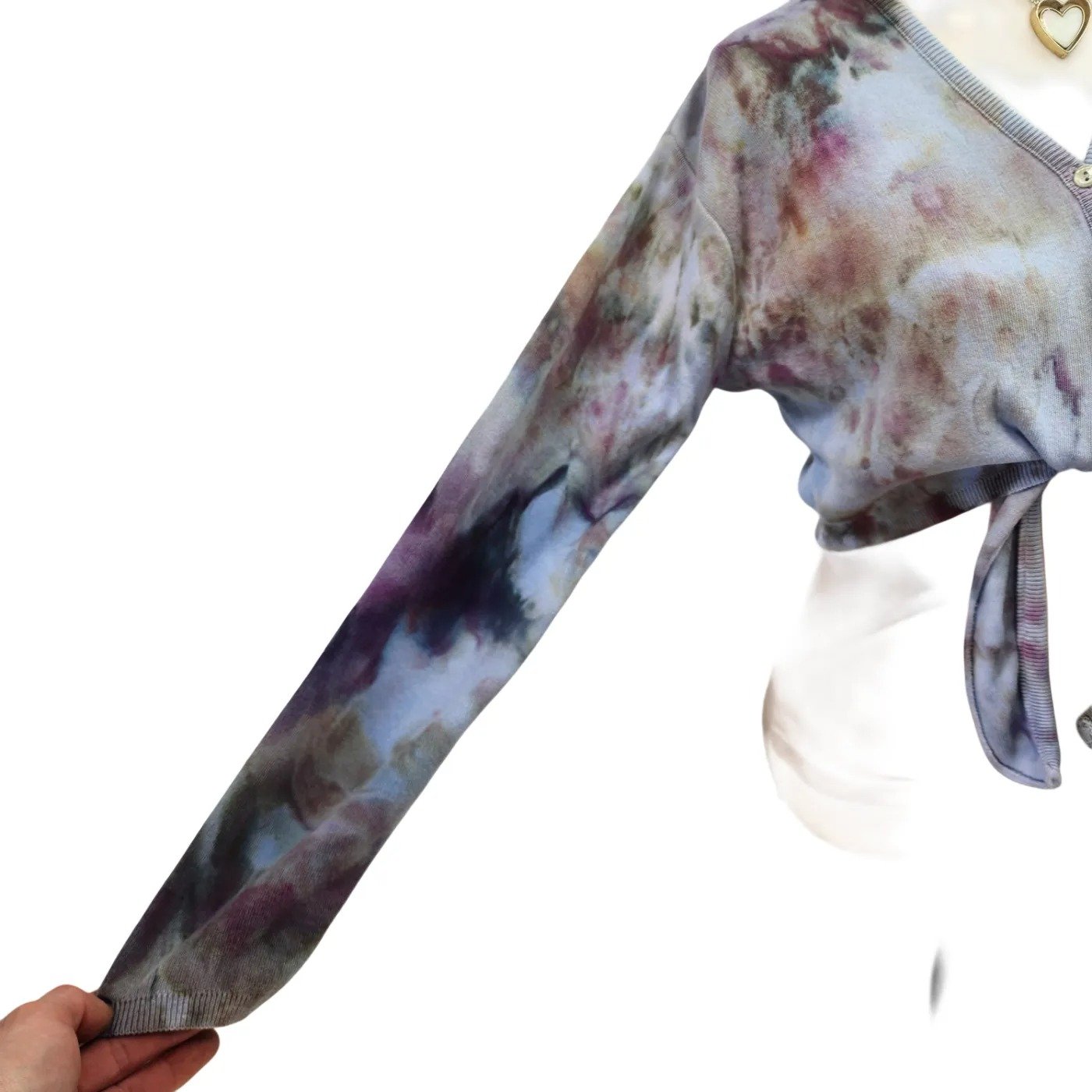 Upcycled, Y2K Tie Dye Cropped Cardigan Sweater. Size: S - Gladiator Art & Apparel