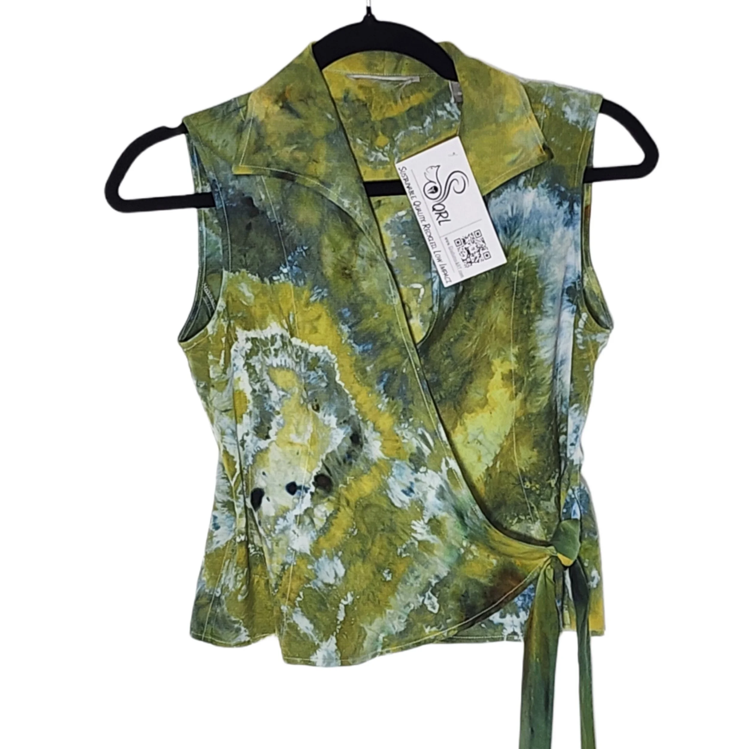 Silk, Ice-Dyed Sleeveless, Wrap Top Size: M - Gladiator Art & Apparel