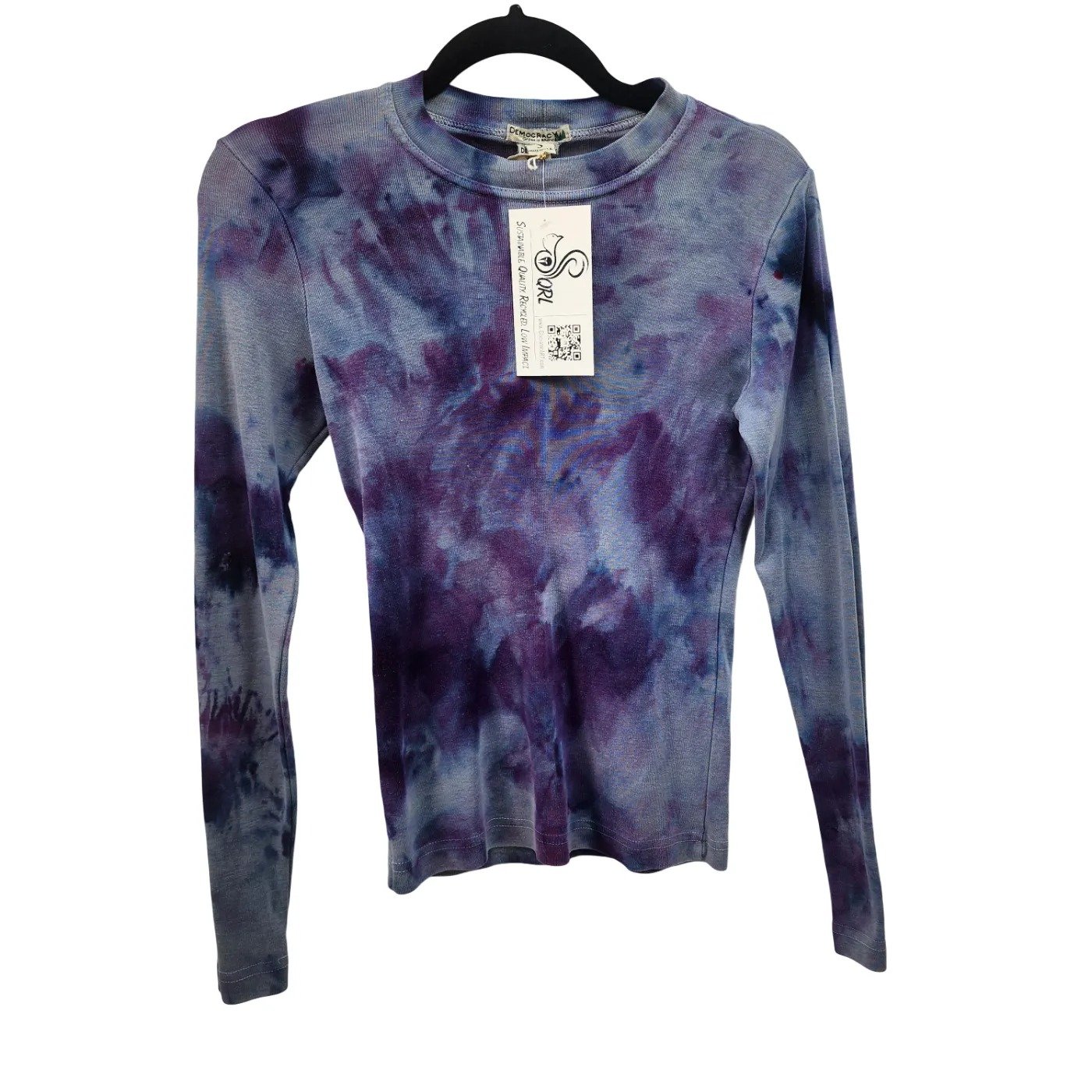 Upcycled, 'Democracy' Tie-Dye Long Sleeve Top. Size: S - Gladiator Art & Apparel