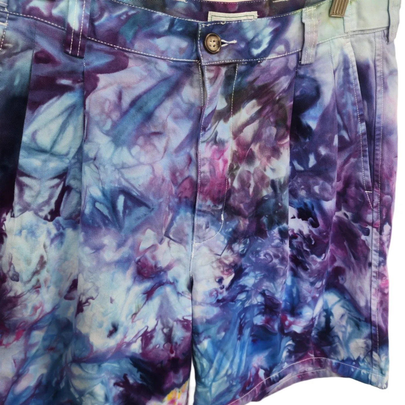 IZOD. Men's, Vintage, Upcycled Tie-Dye Pleated Shorts. Size: 34 - Gladiator Art & Apparel