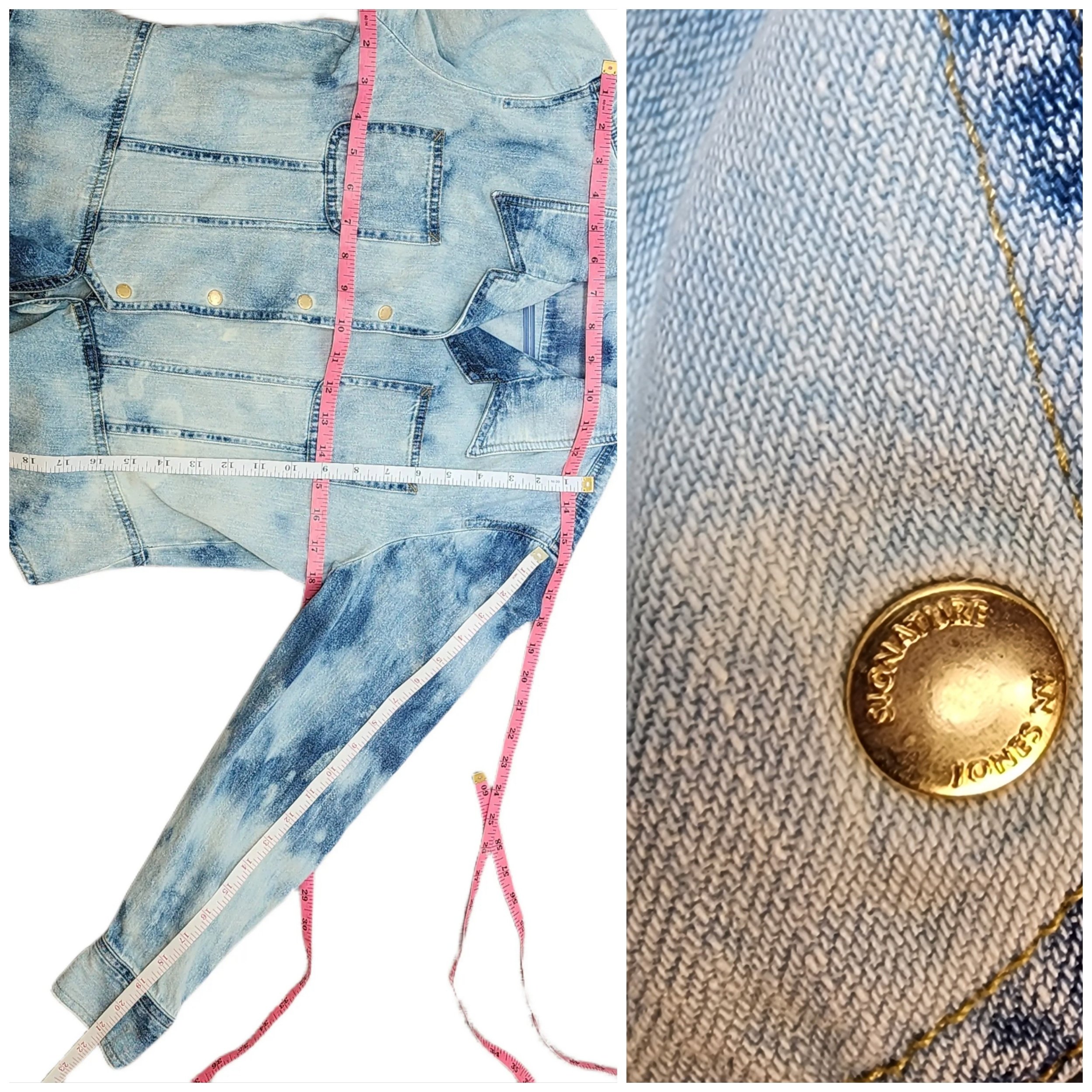 Upcycled, bleached dyed Jones NY Jean shirt w/ gold buttons. Medium - Gladiator Art & Apparel