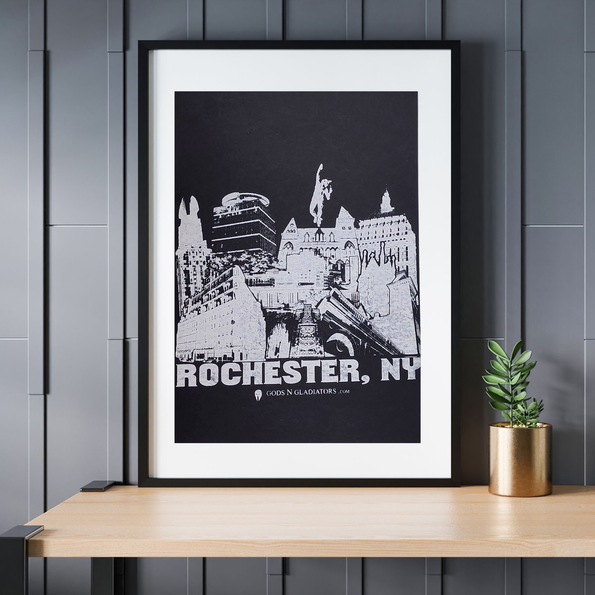 The 'ROC Skyline 1.0' Graphic Print (White on Black) - Gladiator Art & Apparel