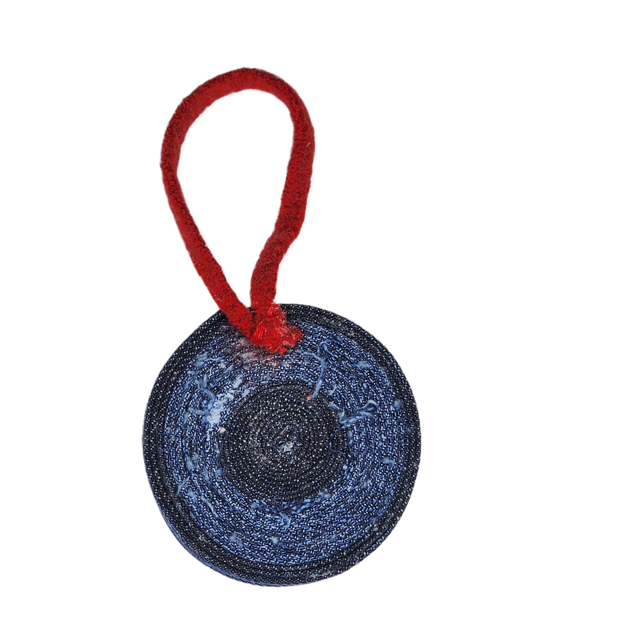 Upcycled Denim Christmas Ornament with Original Snowflake Graphic with a hand dyed reusable gift sack & tag. - Gladiator Art & Apparel