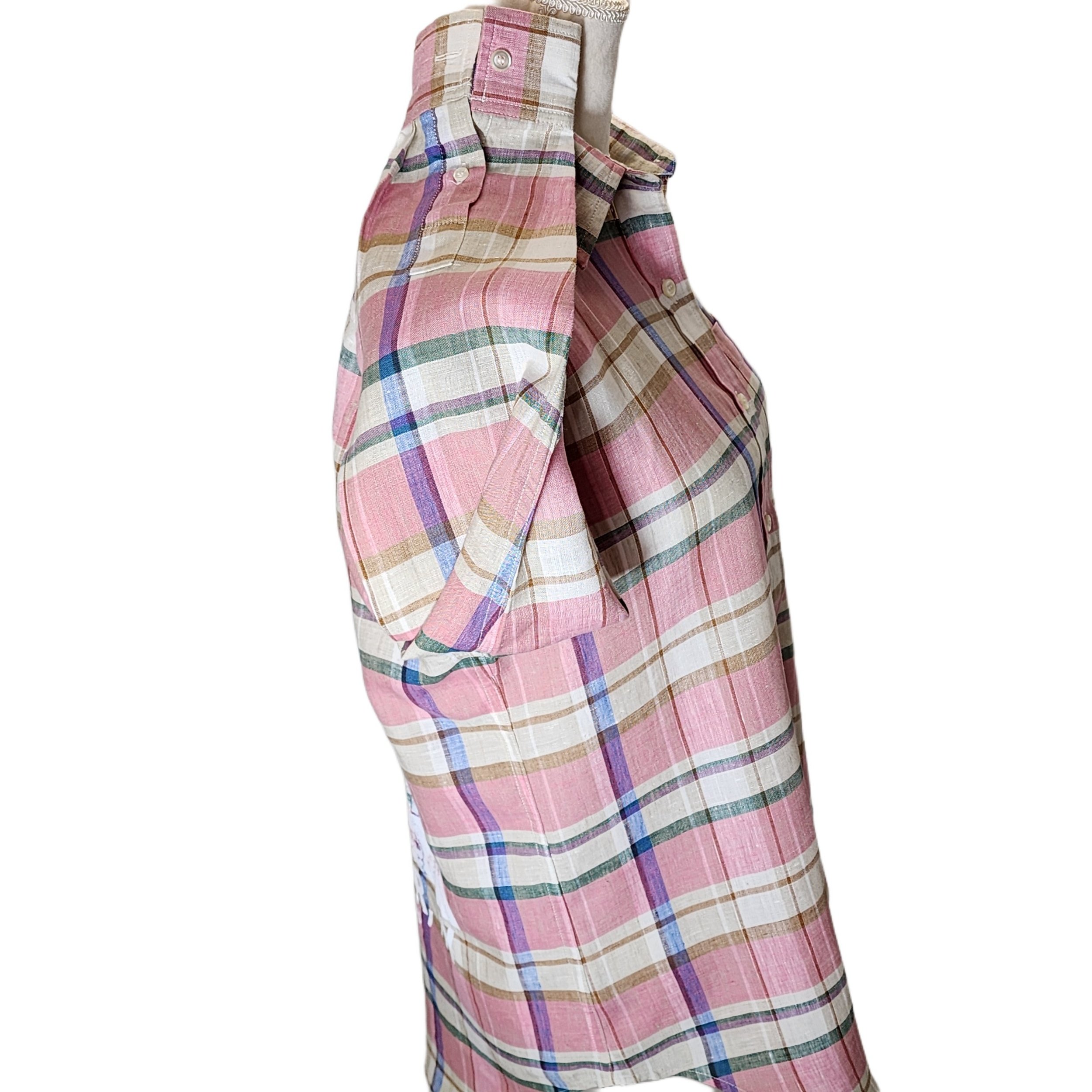 Jones NY. Upcycled Plaid Linen Shirt w/ 'Rochester, NY Skyline'. Small - Gladiator Art & Apparel