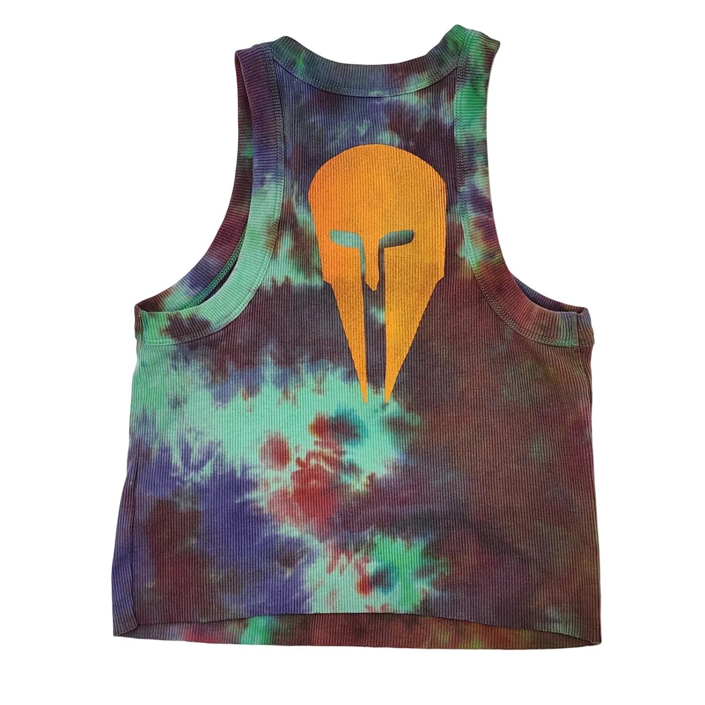 Upcycled, Multi-Color Tie-Dye Cropped Tank Top w/ Gladiator Logo. Size: Medium - Gladiator Art & Apparel
