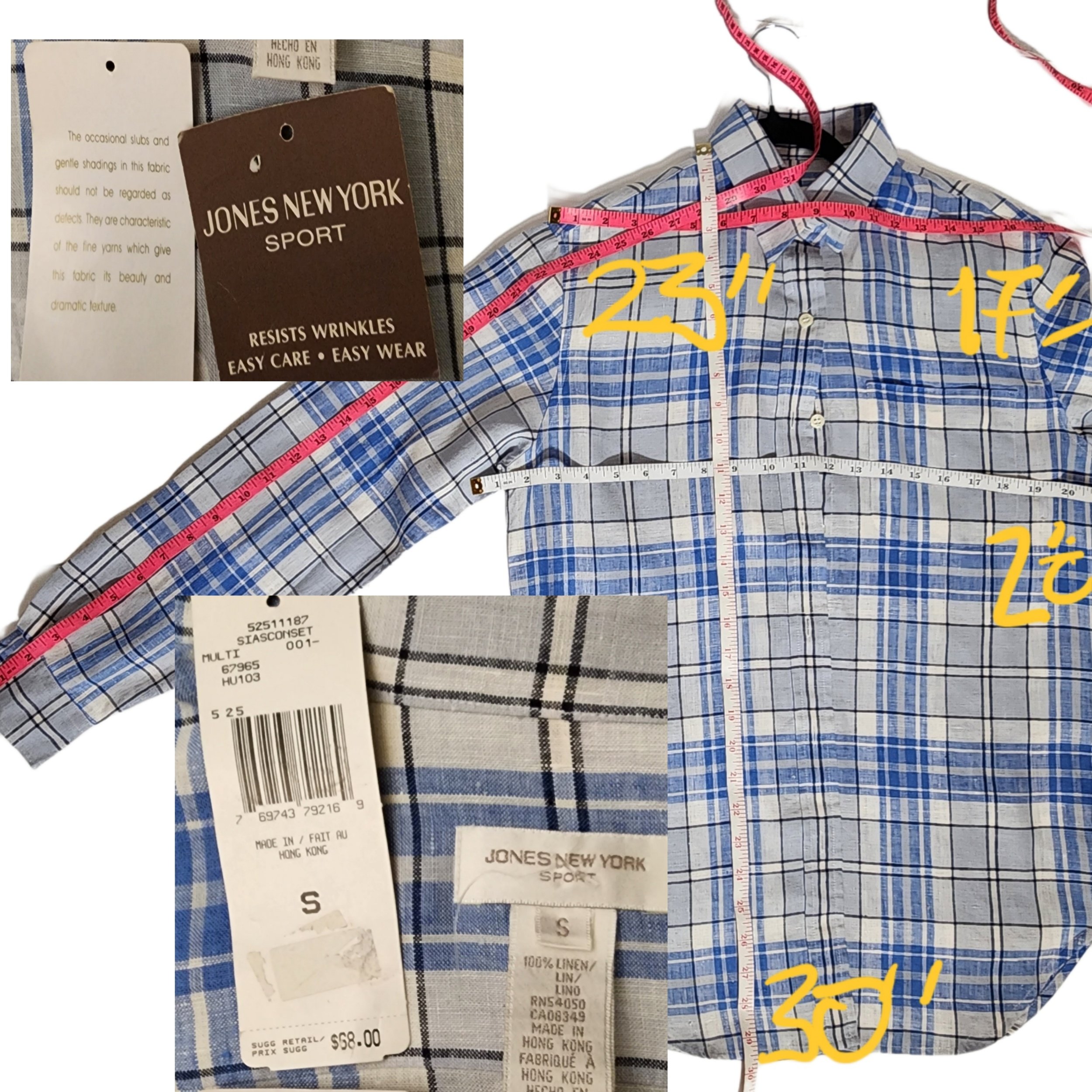 Jones NY. Upcycled, 100% Linen Button-Down Shirt w/ our Roc', NY Skyline Graphic. Size: S - Gladiator Art & Apparel