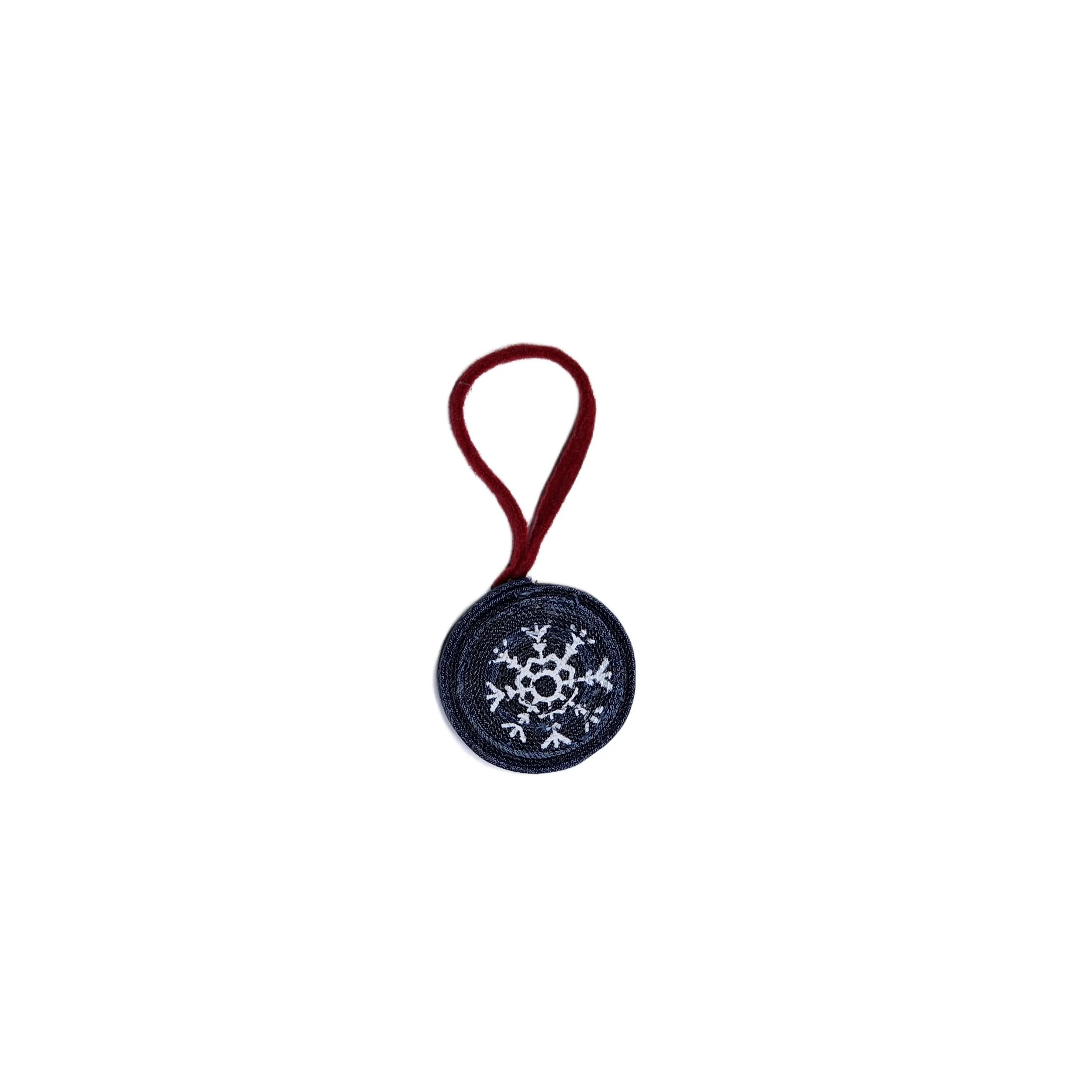 Upcycled Denim Christmas Ornament with Original Snowflake Graphic with a hand dyed reusable gift sack & tag. - Gladiator Art & Apparel