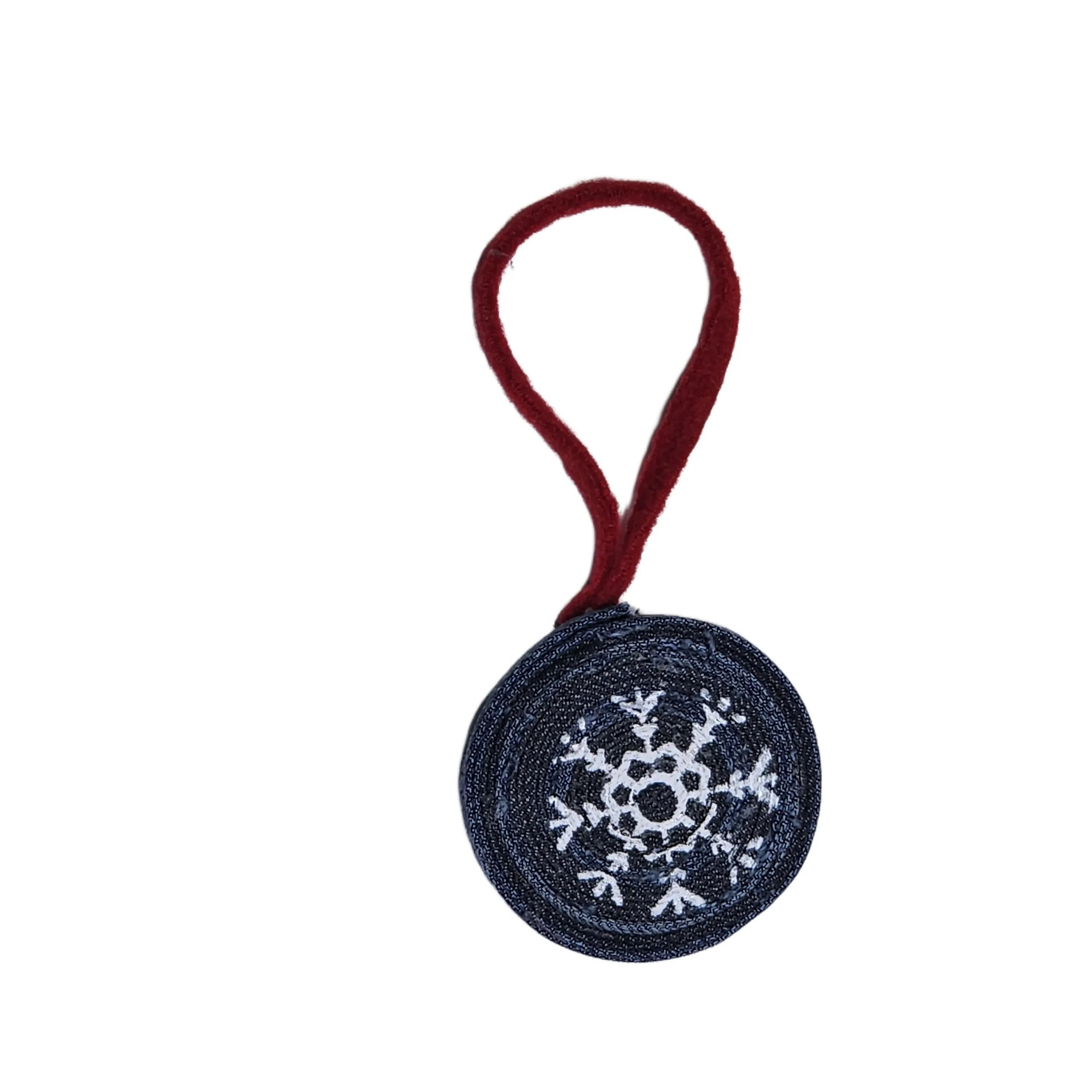 Upcycled Denim Christmas Ornament with Original Snowflake Graphic with a hand dyed reusable gift sack & tag. - Gladiator Art & Apparel