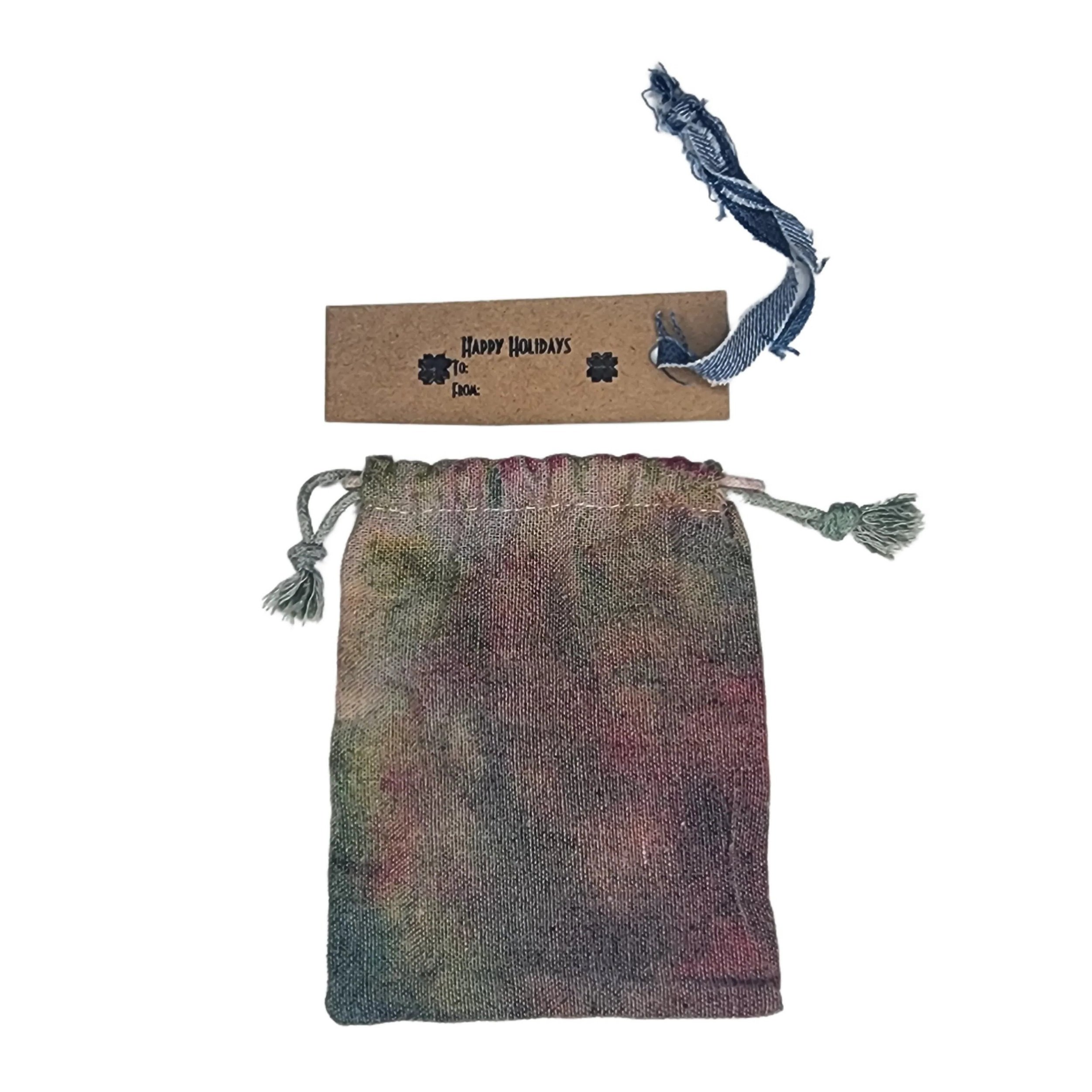 Upcycled Denim Christmas Ornament with Original Snowflake Graphic with a hand dyed reusable gift sack & tag. - Gladiator Art & Apparel