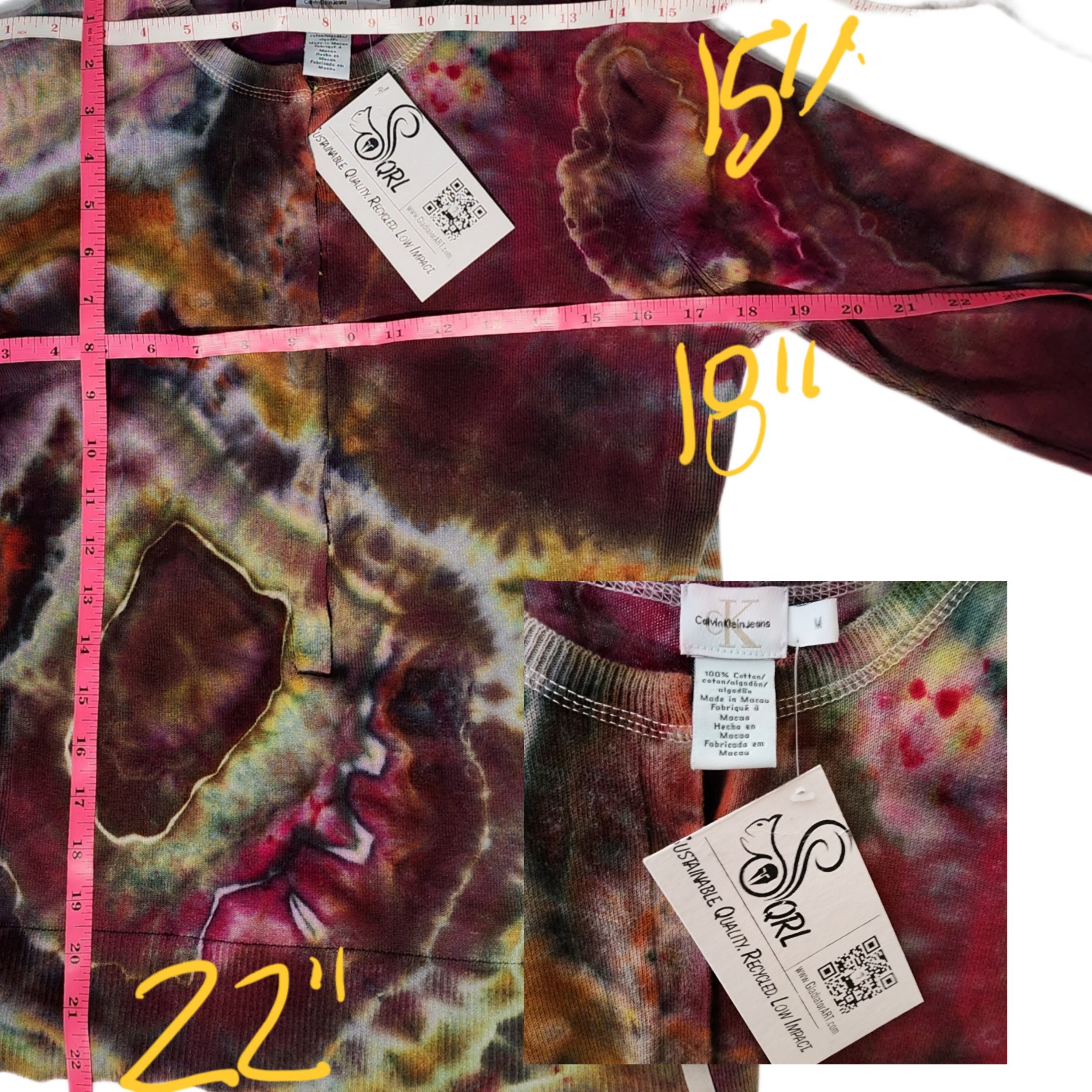Upcycled, 'Calvin Klein' Tie-Dyed 3/4 Length Sleeve Sweater. Size M - Gladiator Art & Apparel