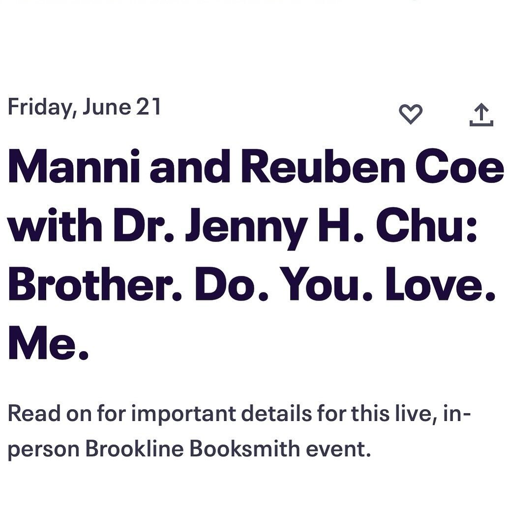 Dr. Chu will be moderating a discussion at the Brookline Booksmith on Friday, June 21 at 7:00PM! Celebrate the release of &ldquo;Brother. Do. You. Love. Me.&rdquo; with authors Manni Coe and Reuben Coe!

RSVP and preorder your signed copies here! (ht