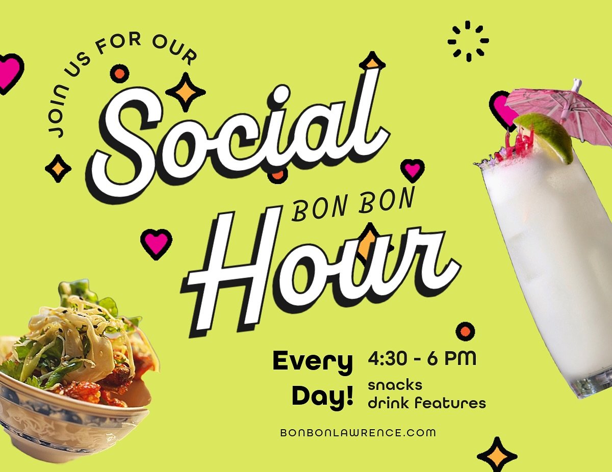 Who&rsquo;s ready for Bon Bon Social Hour! We&rsquo;re kicking off some pre- dinner fun times everyday from 4:30-6pm. Snack features, drink specials &amp; lots of patio vibes. See you tomorrow!