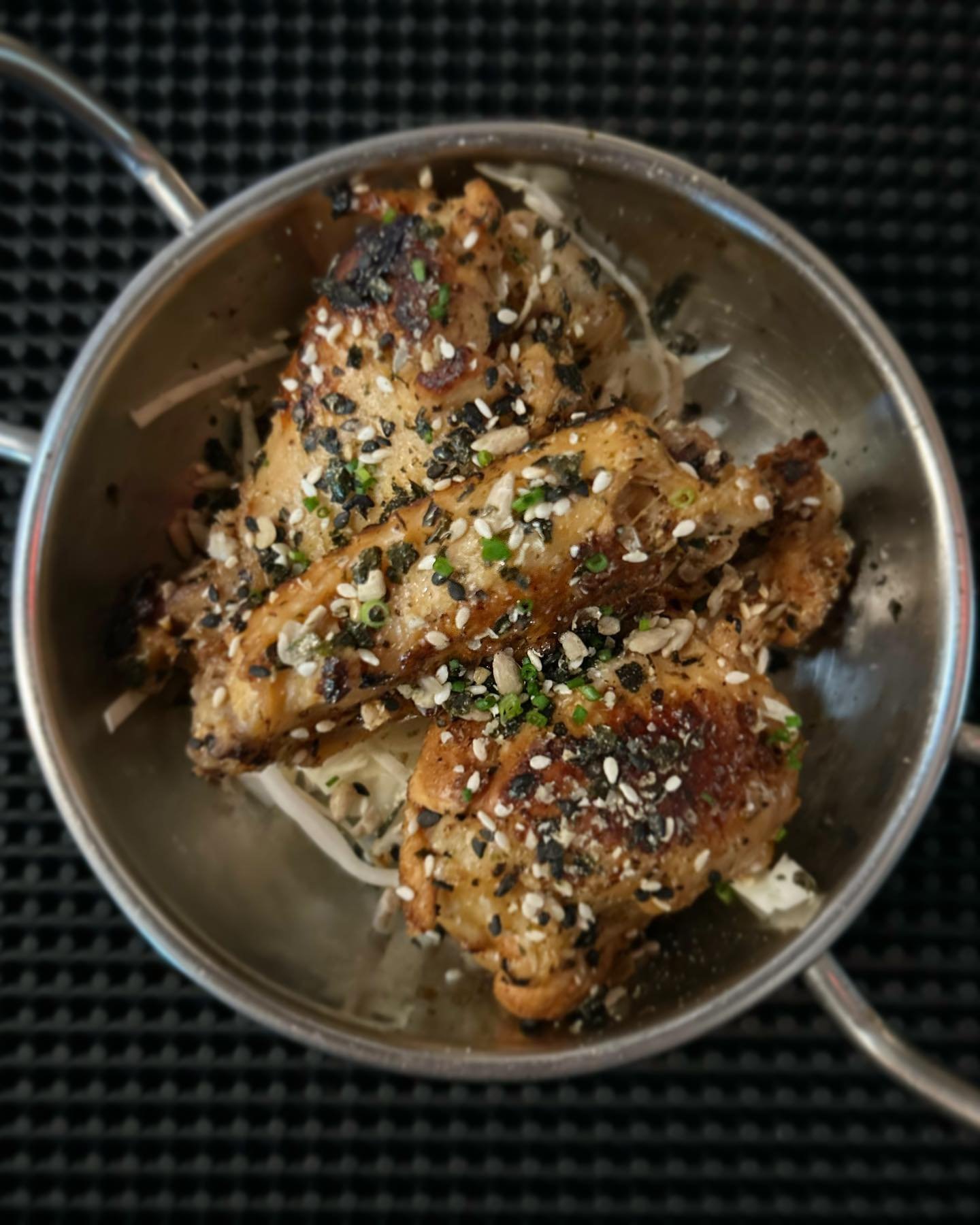Yaki &amp; Sak&eacute; might be postponed but we brought the 🔥 inside!!
🍯 Korean miso &amp; honey glazed pork RIBS coated in puffed rice noodles 
🍗 lemon, soy, yuzu chicken WING
Both go great with our sak&eacute; selection. Come join us!