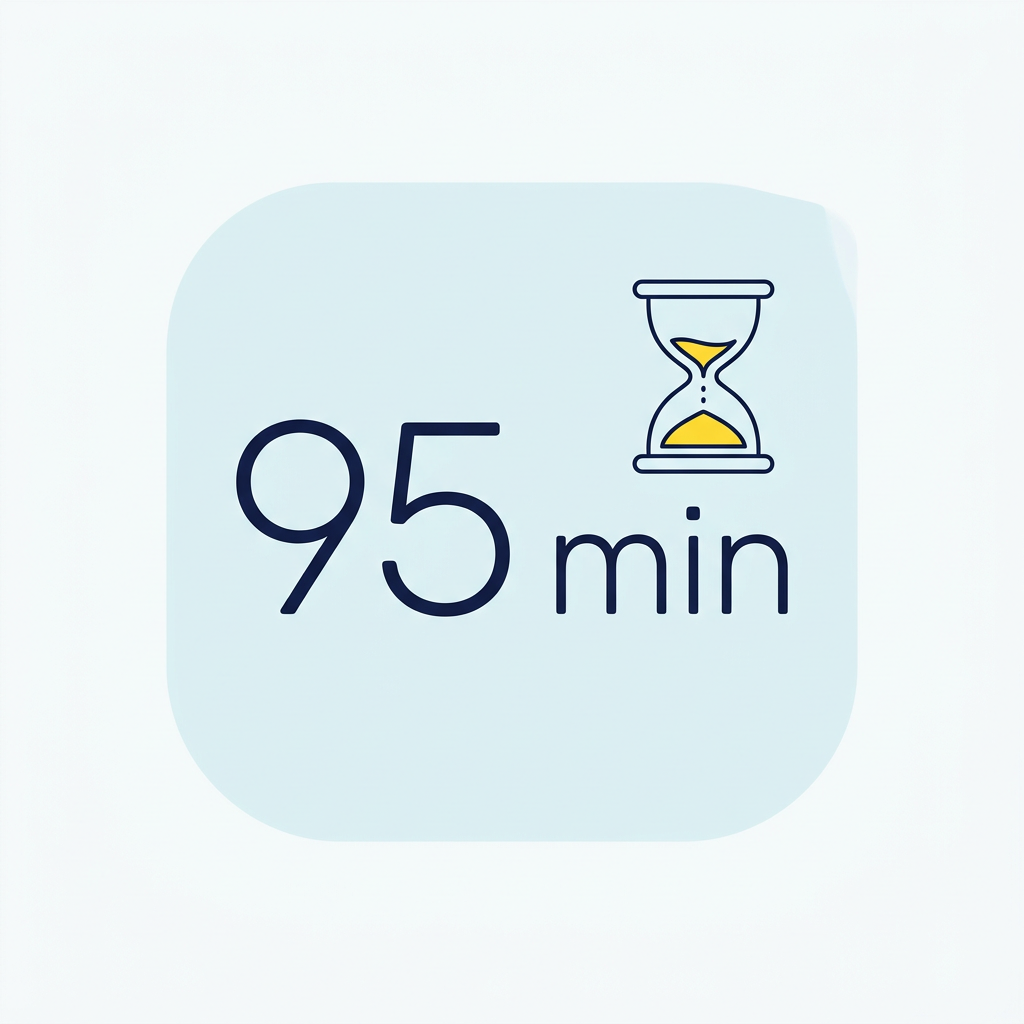 Stylized graphic with an hourglass, the upper bulb nearly empty and the lower bulb full of yellow-accented sand, indicating time recovered.
