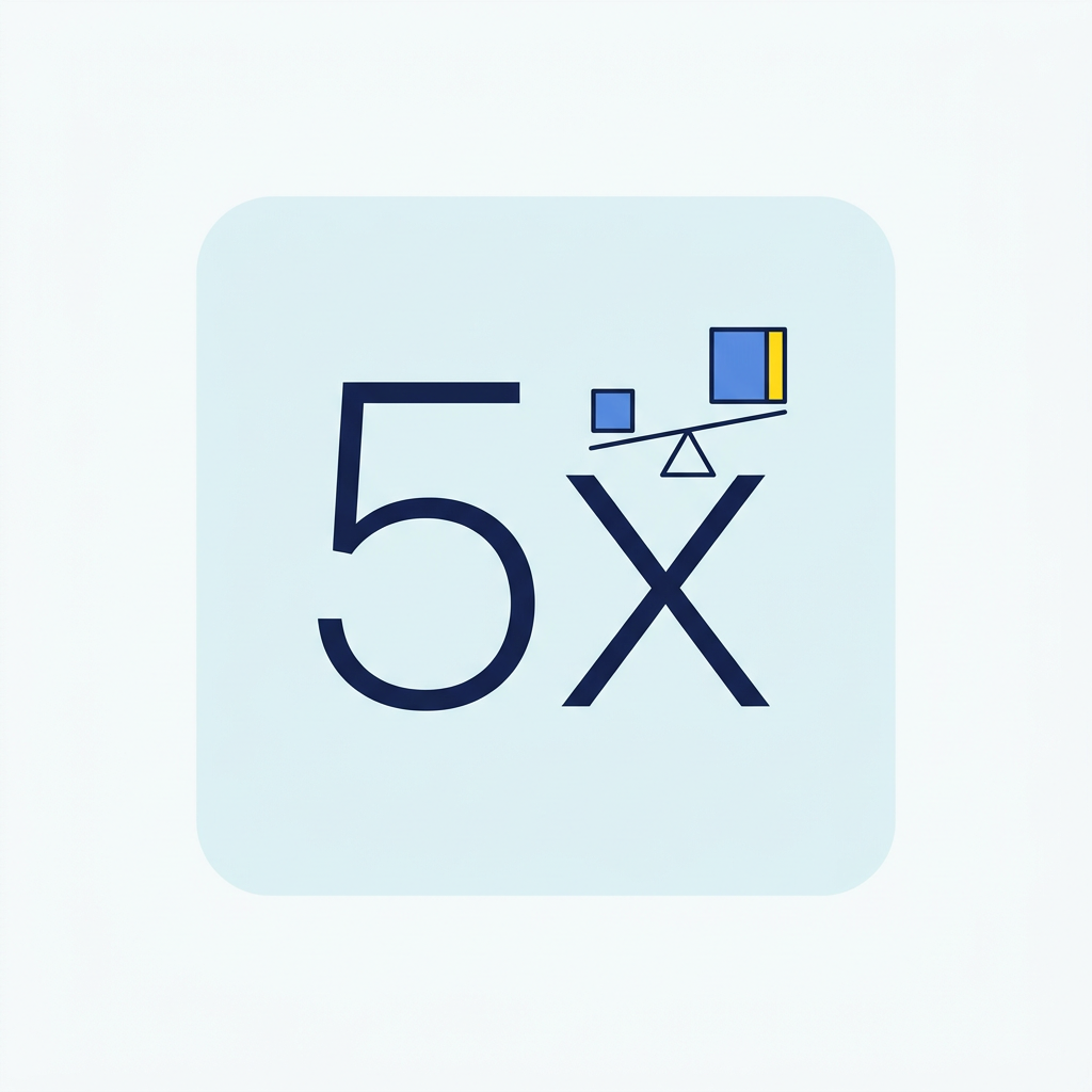 Stylized graphic with two blue squares of unequal size on a balance, the larger accented in yellow, indicating disproportionate return.