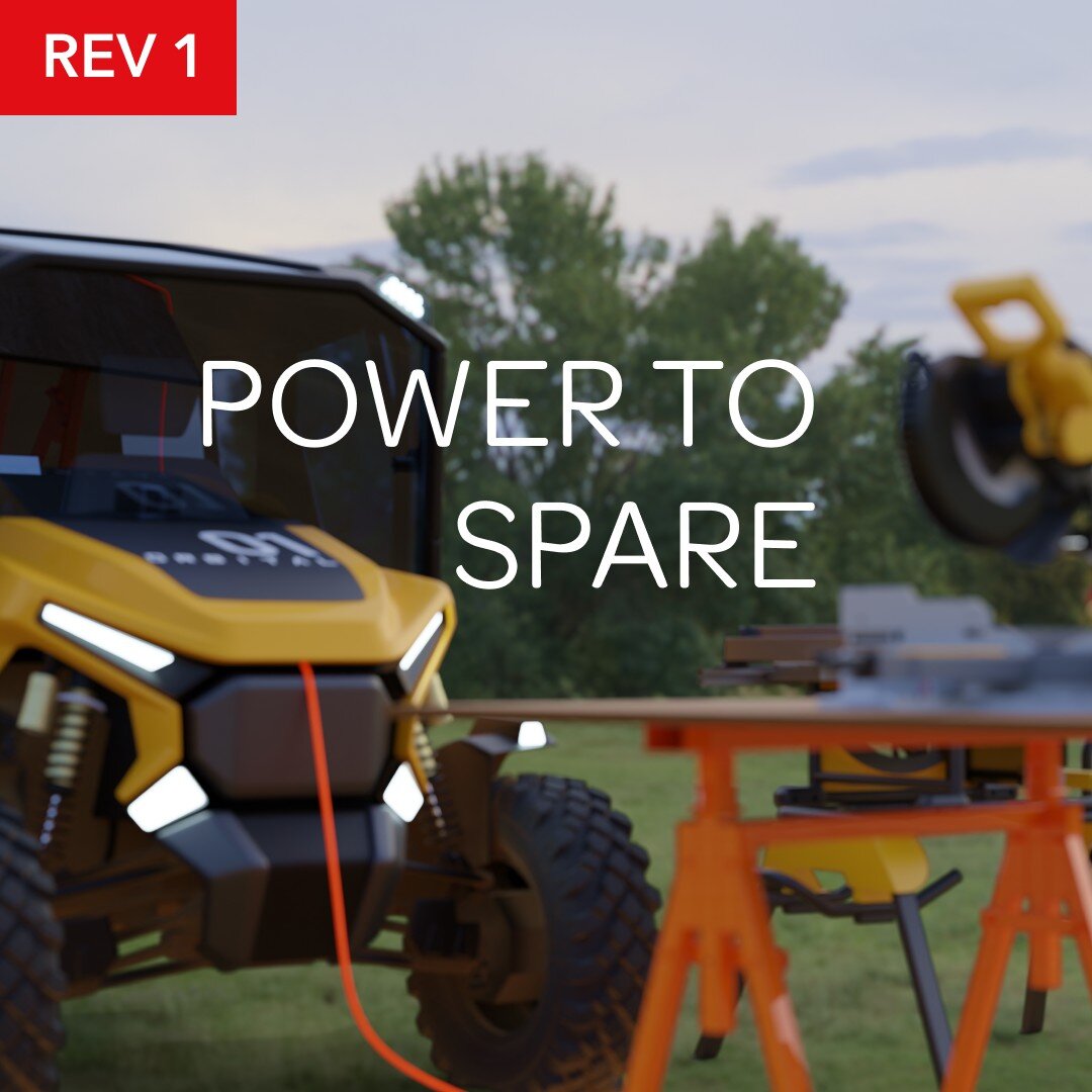 Feel the power of REV 1.

With REV 1, you could power any of these:

- Welder for 5+ hours
- Air Compressor for 10+ hours
- Table Saw for 20+ hours

and you'll still have plenty of energy to get home!

Each REV 1 comes with configurable outlets suppl