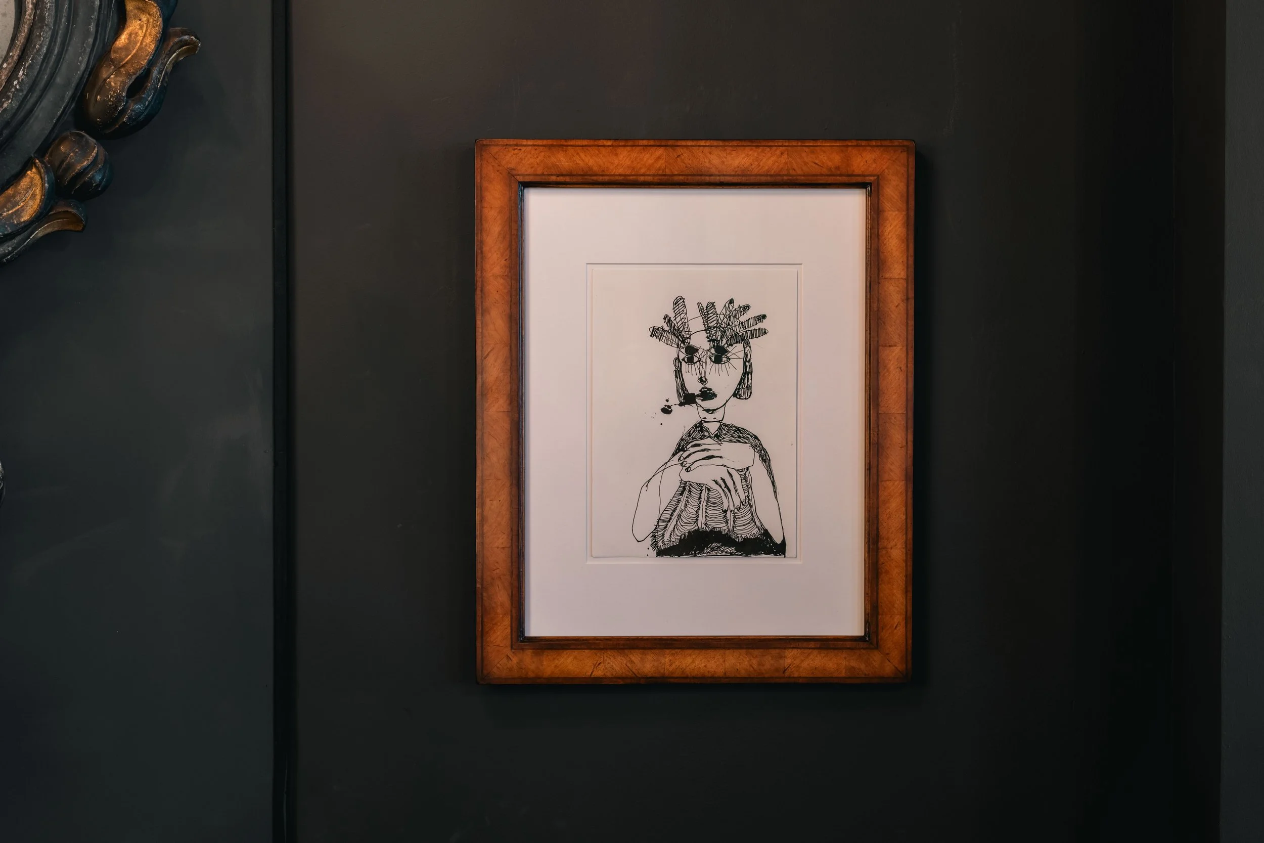 'Golden Mouthed', 2026, ink on paper, 55.5 x 44.5 cm (framed)