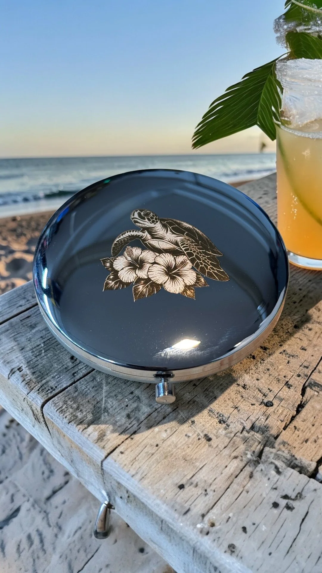 Custom Photo Engraving on a Monarch Pine Compact Mirror case.