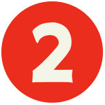 Red circular icon with a large white number two in the center