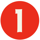 Red circular sign with a white number one in the center.