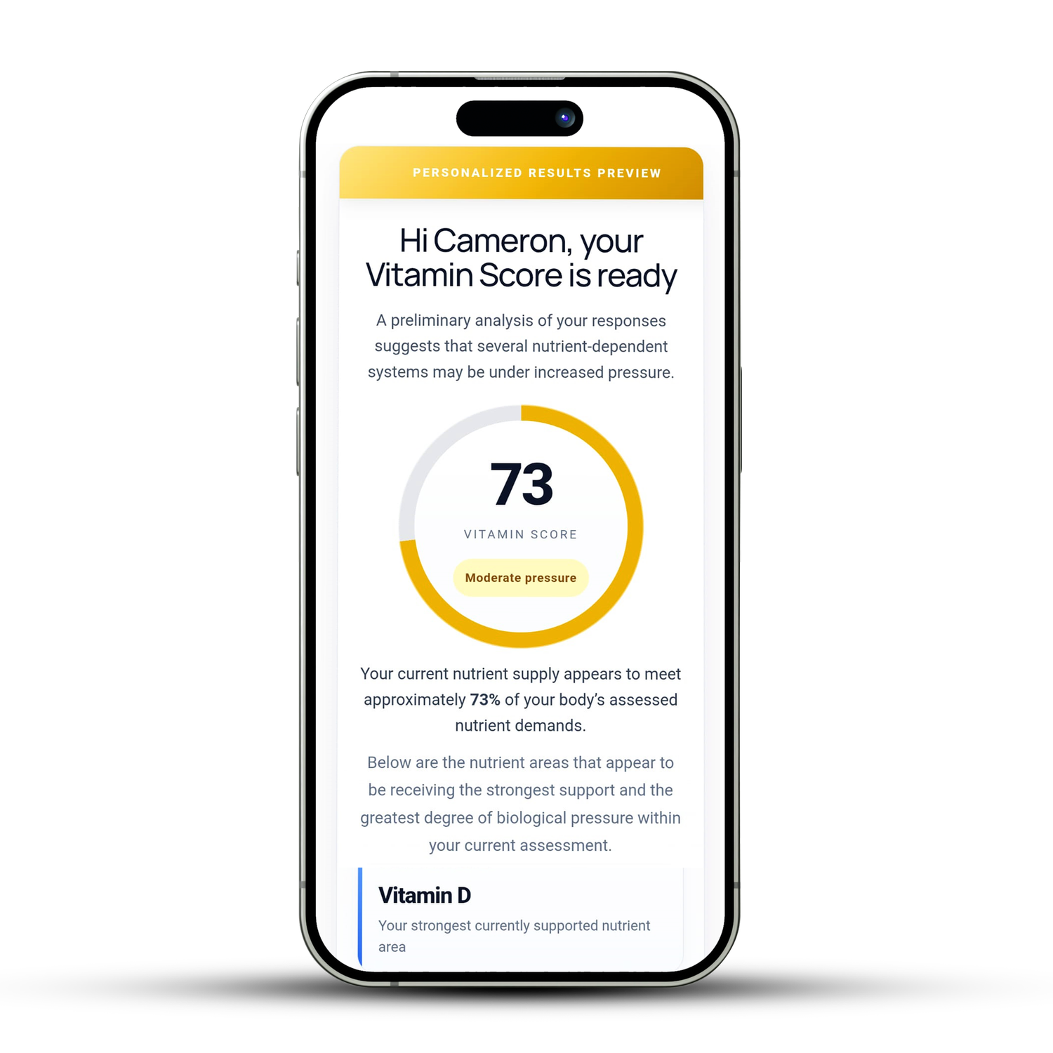 My Vitamin Score dashboard preview