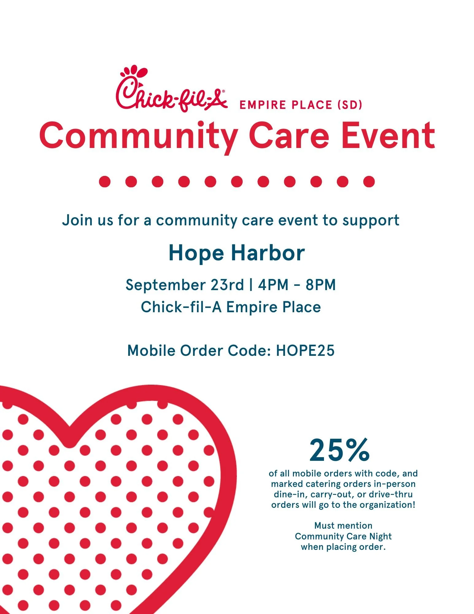 Chick-fil-A Empire Place Sioux Falls Community Care Event for Hope Harbor