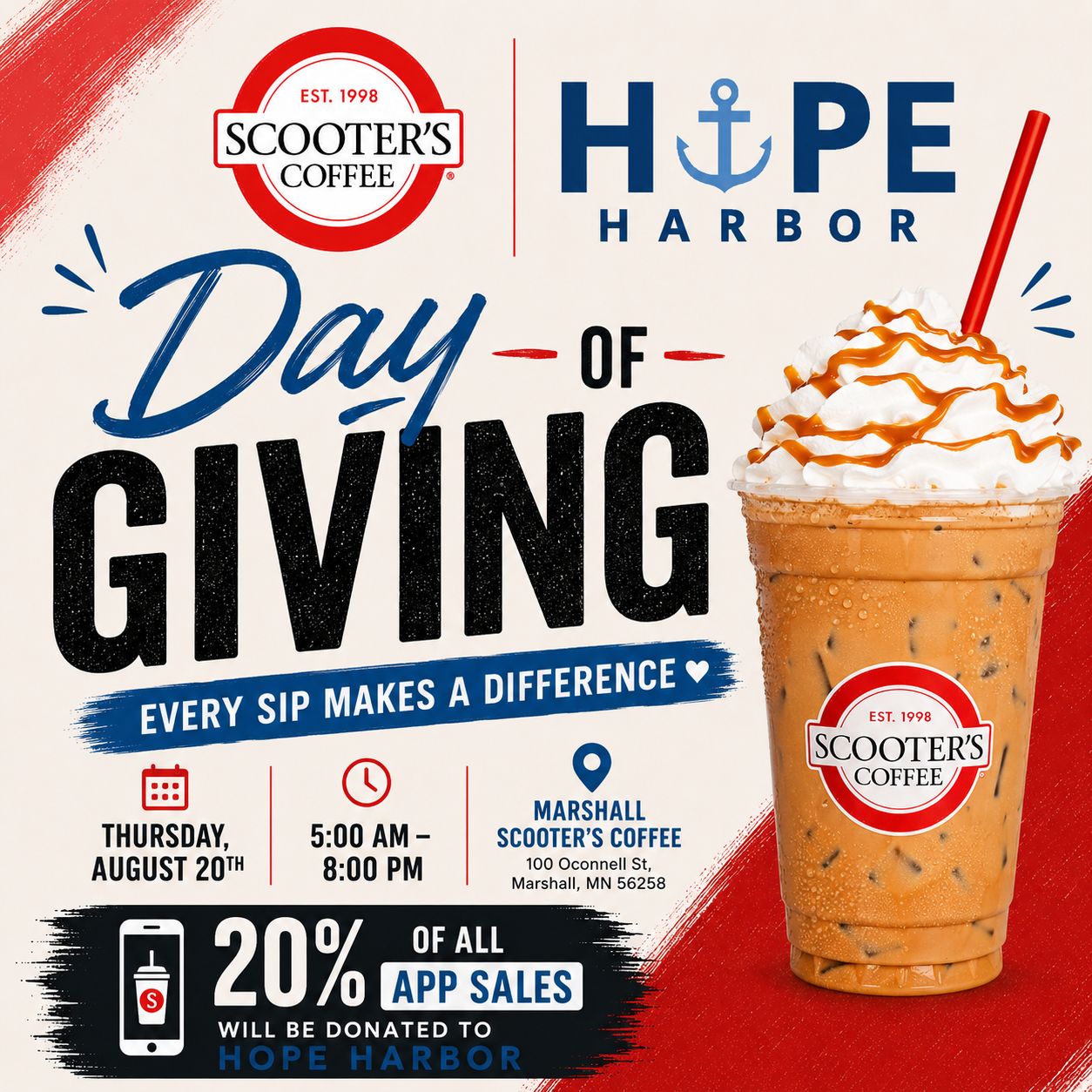 Scooters Coffee Marshall Day of Giving for Hope Harbor