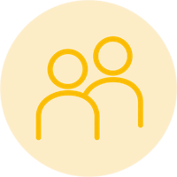 Icon of two simple human figures, one slightly taller than the other, on a yellow circular background.