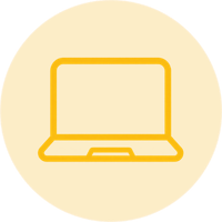 A yellow icon of a laptop with a lighter circular background