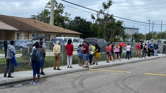People waiting in line at an Early Voting site
