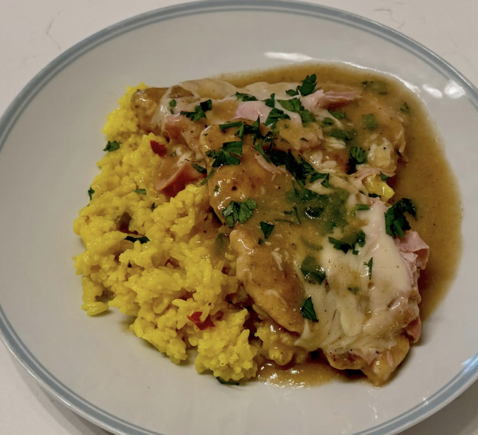 Easy Skillet Chicken Cordon Bleu with Yellow Rice