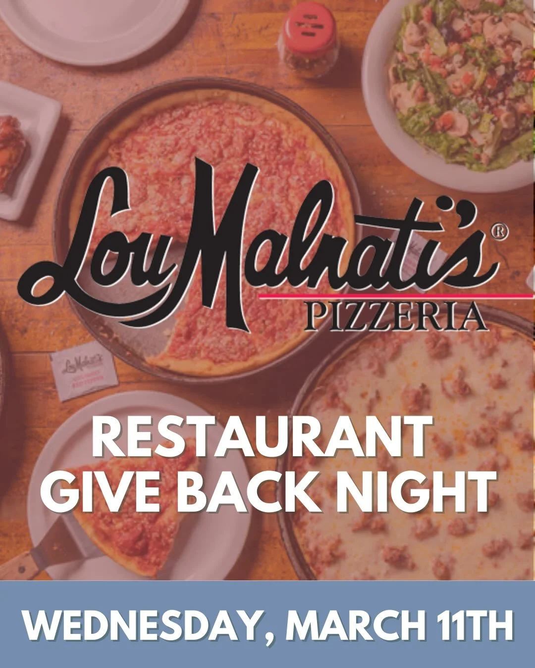 A pizza night that gives back to NFCNS! Order from Lou Malnati&rsquo;s Wilmette on Wednesday, March 11th 🍕
20% of all in-store &amp; online sales that day will be donated back to NFCNS!
💻 Use promo code: GPFUND26
☎️ Mention NFCNS for phone orders
?