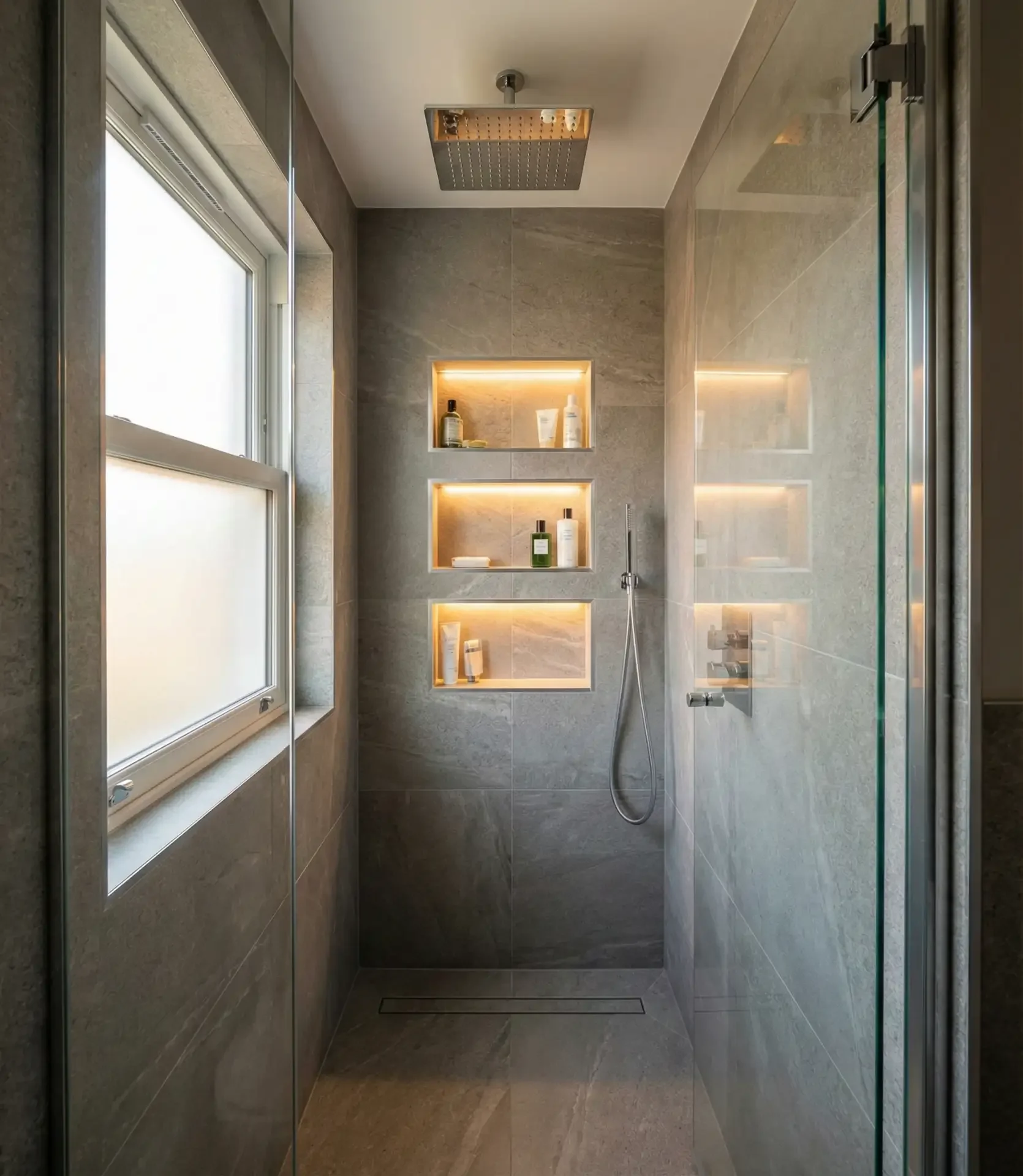 Small Master Bath Walk-In with Smart Storage